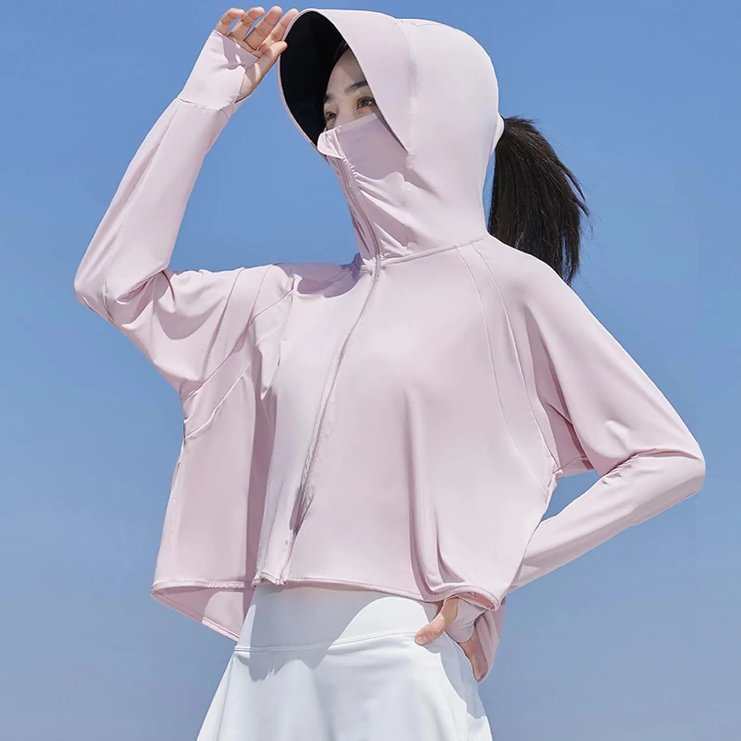 Lightweight UPF 50 Long Sleeve Women Fishing SPF Jacket Crop Breathable T Shirt Sun Protection Hooded UPF 50  Shirts
