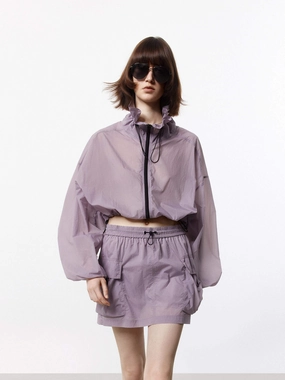 Fleece Inside Textured Finish Lightweight Cropped Jacket