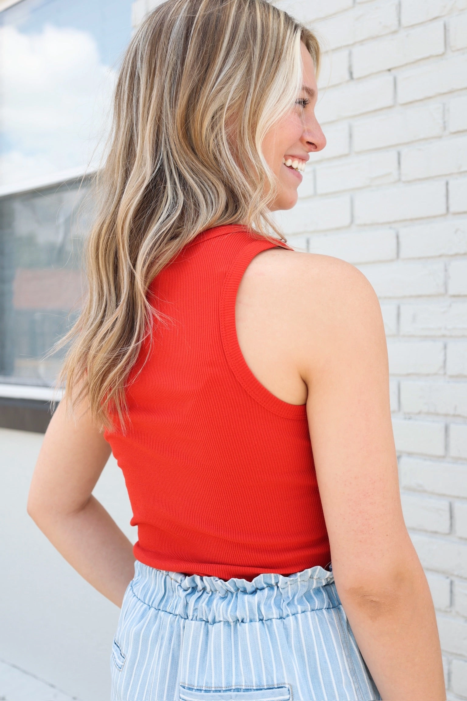 Hadley Rib Tank - Cabana Red Fleece Pullover