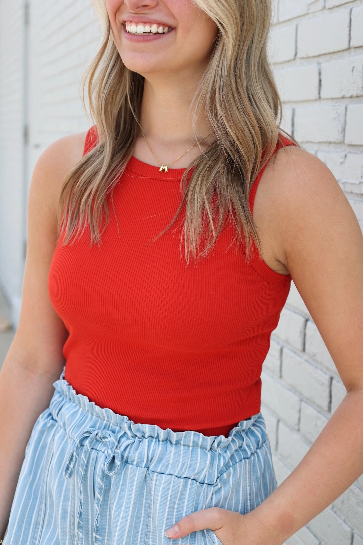 EcoCertified Material Ribbed Trims Hadley Rib Tank - Cabana Red