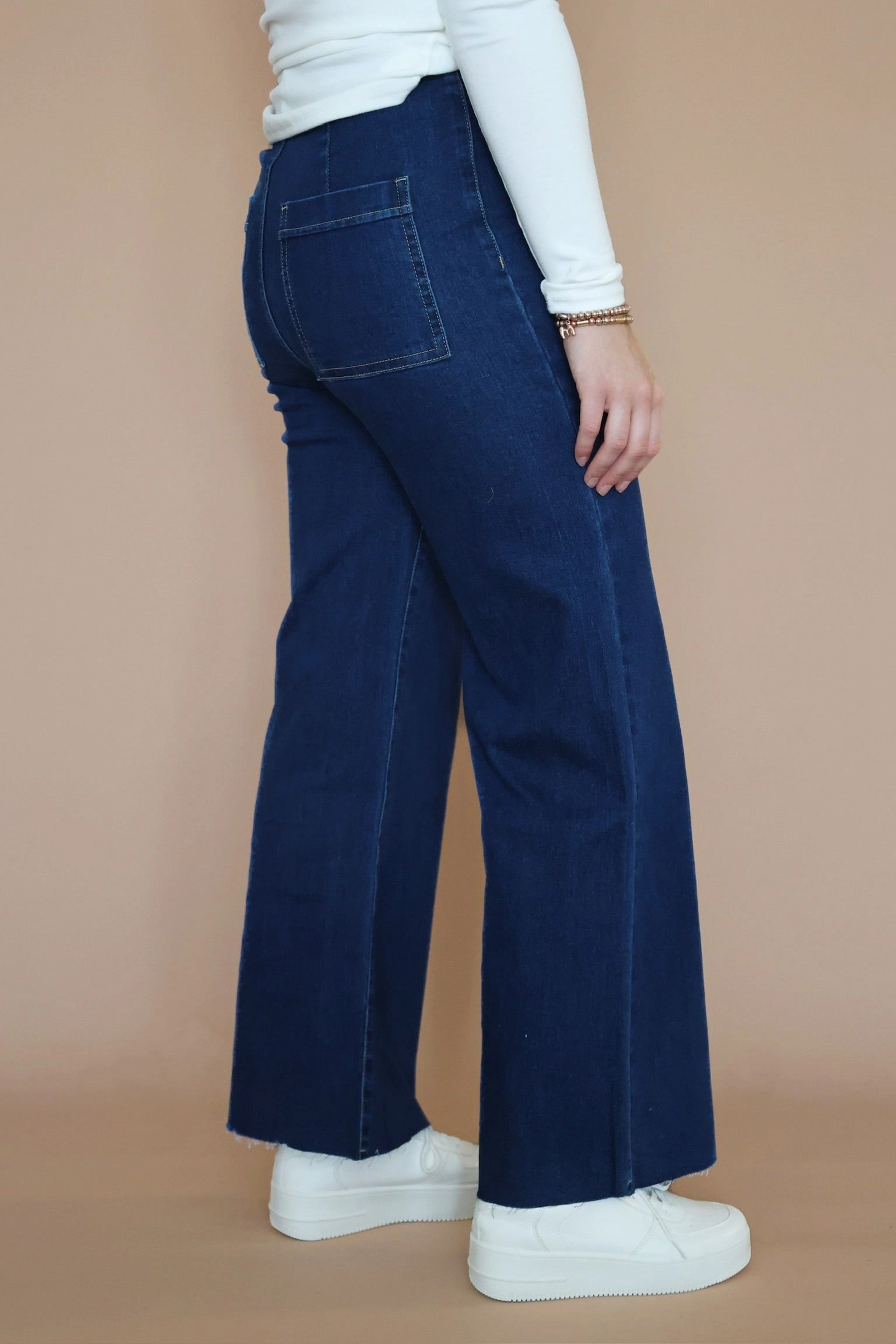 Scoop Neck Shape Harper Wide Leg Jean- Dark Denim