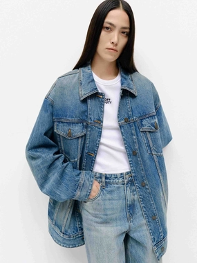 Multi Pocket Layout Hypoallergenic fabric Blue Wash Loose Jacket