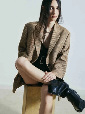 Affordable Fashion AbrasionResistantSurface Linen Blend Checked Blazer