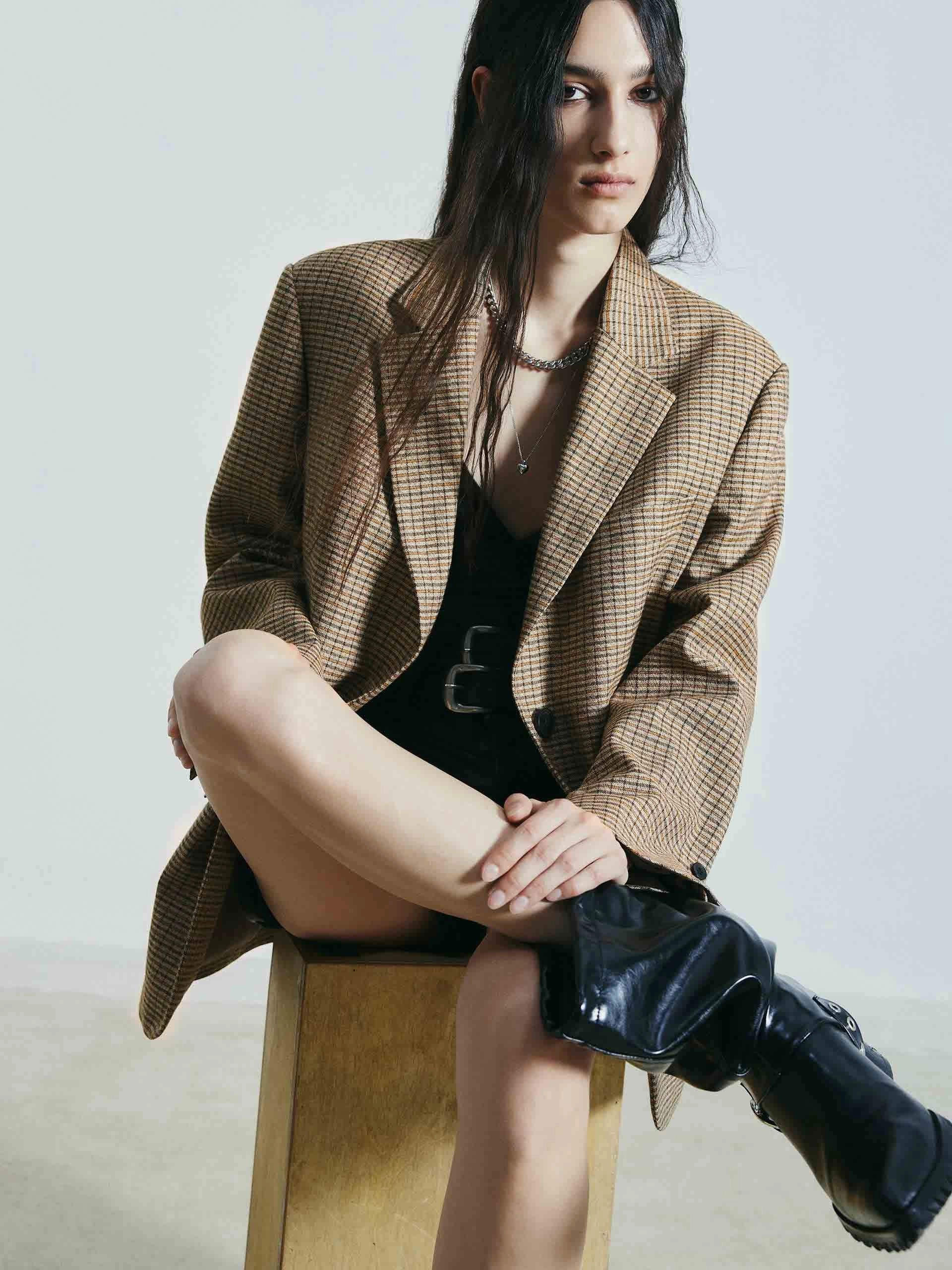 Polished Casual Linen Blend Checked Blazer