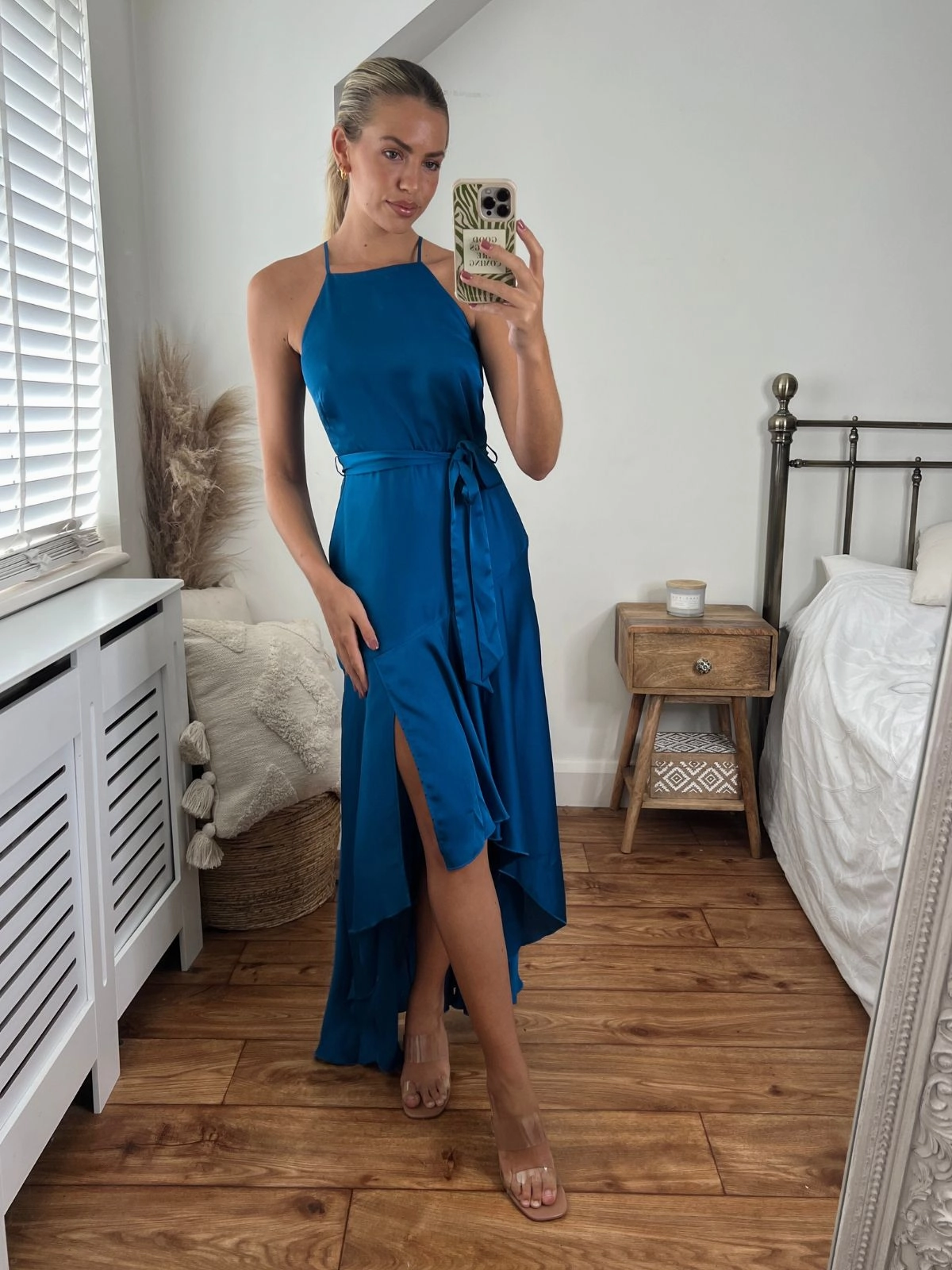 Fleur High Low Satin Dress / Peacock Blue PlushLining Celebration Wear