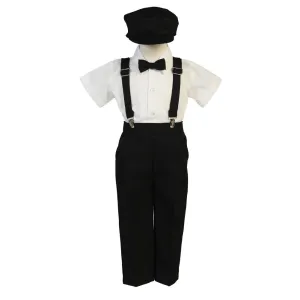 Little Boys Black Suspender Pants Hat Outfit Set 2T-6