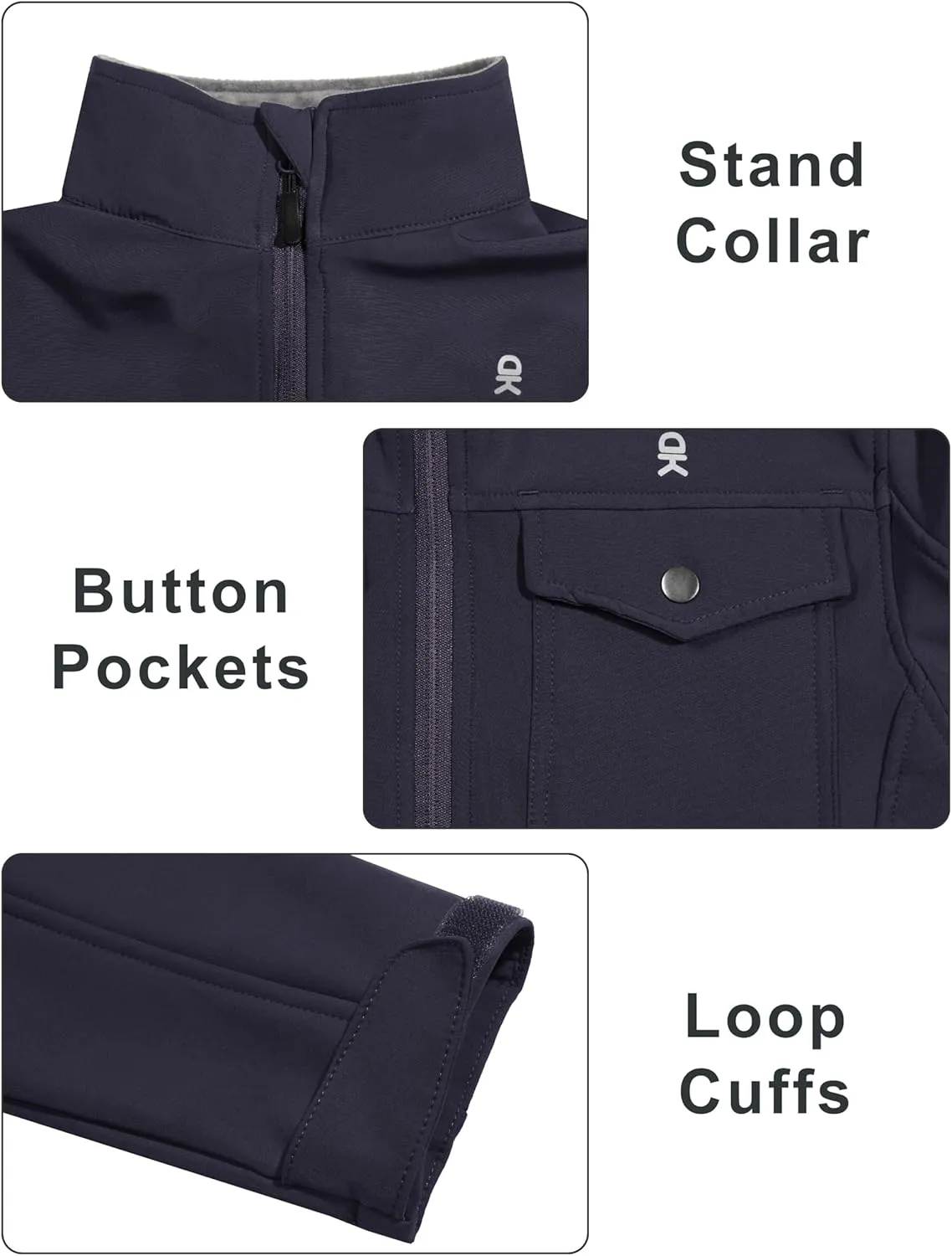 Little Donkey Andy Women's Lightweight Stand Collar Jacket Water Resistant Windbreaker Fleece Lined Warm Coat