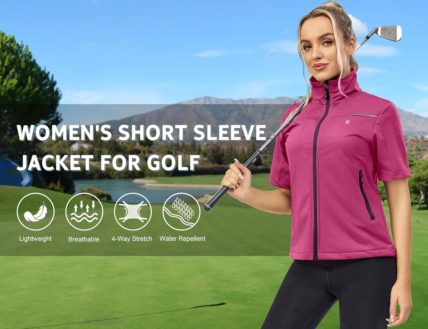Little Donkey Andy Women's Short Sleeve Jacket Windproof Lightweight Vest for Golf Hiking Running