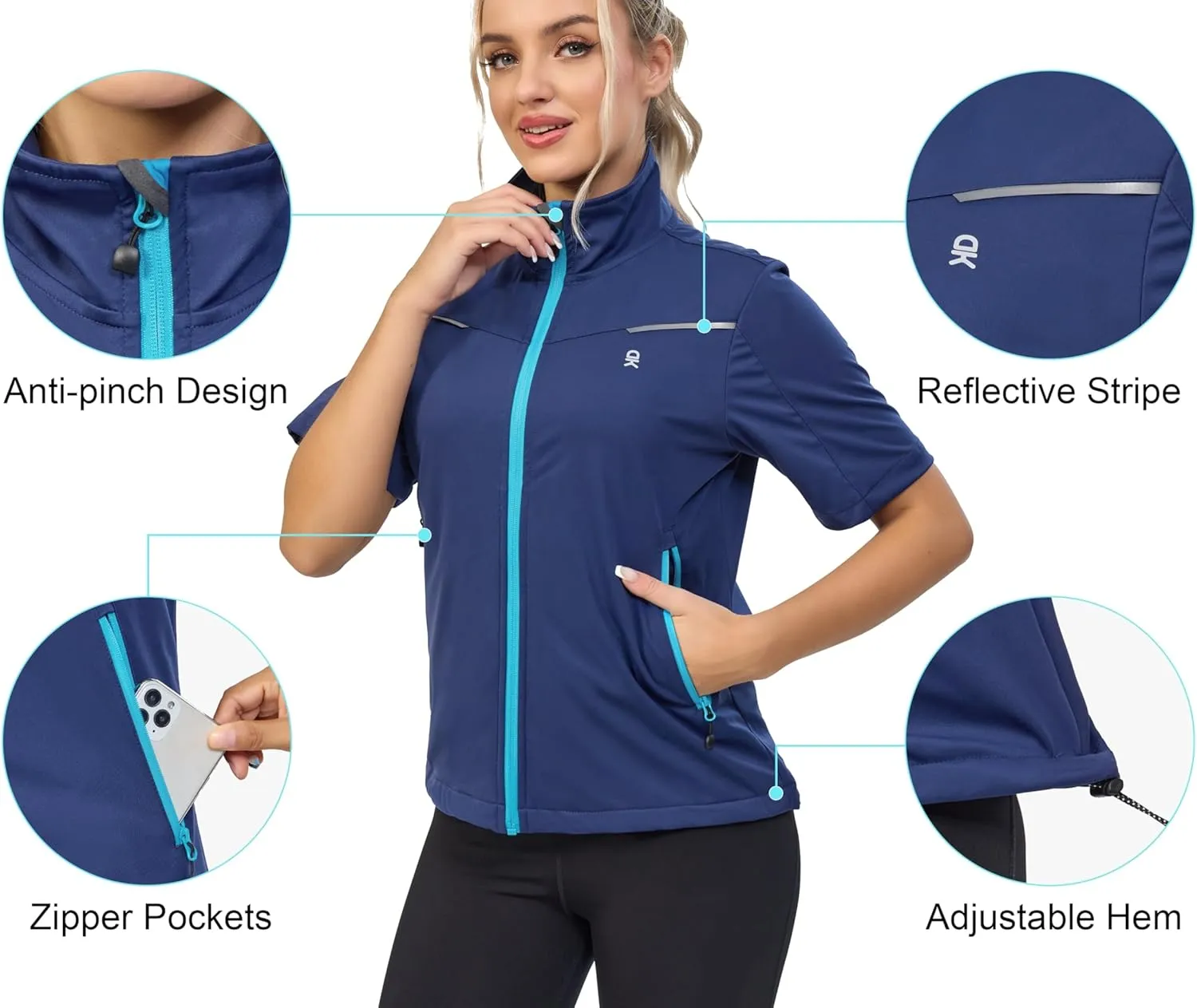 Little Donkey Andy Women's Short Sleeve Jacket Windproof Lightweight Vest for Golf Hiking Running