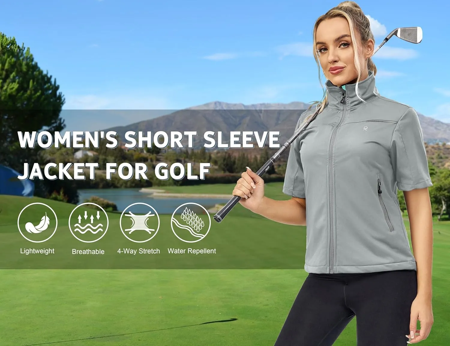 Little Donkey Andy Women's Short Sleeve Jacket Windproof Lightweight Vest for Golf Hiking Running