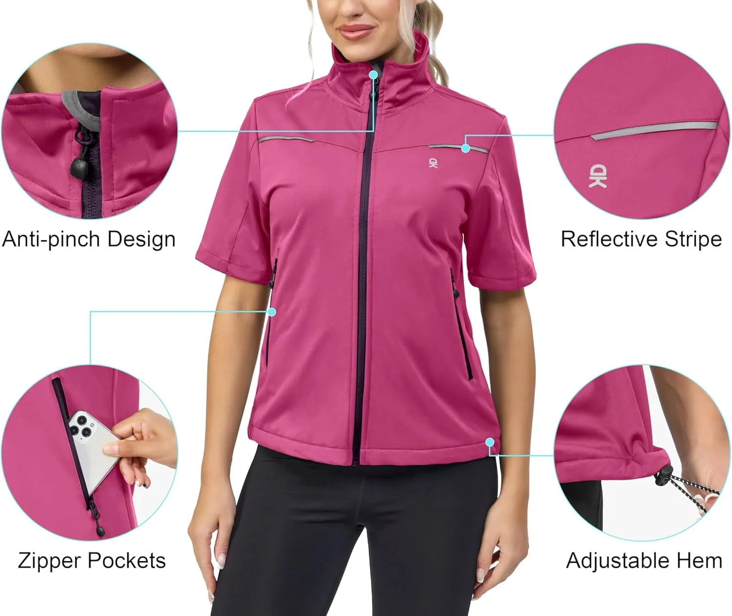 Little Donkey Andy Women's Short Sleeve Jacket Windproof Lightweight Vest for Golf Hiking Running