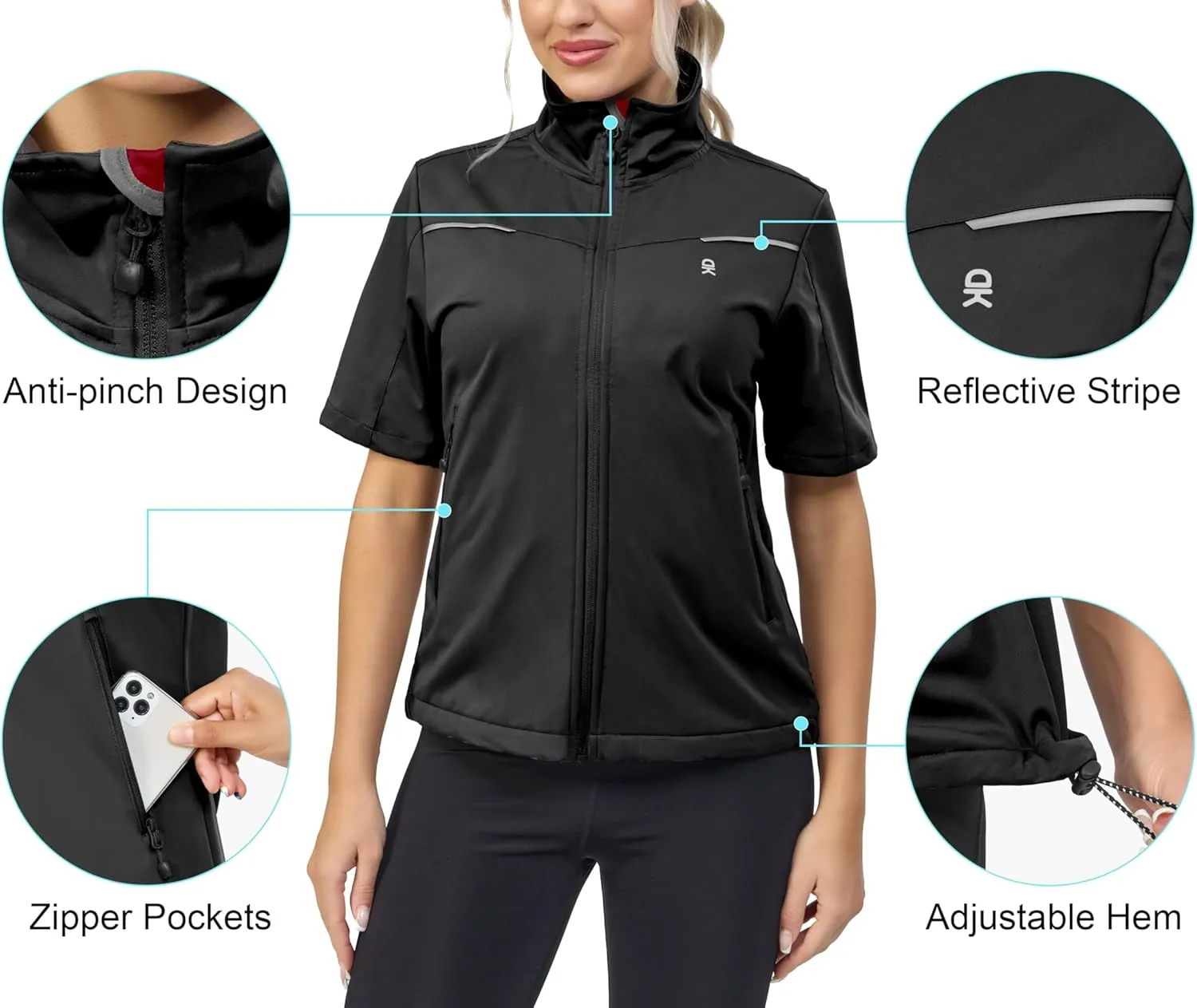 Little Donkey Andy Women's Short Sleeve Jacket Windproof Lightweight Vest for Golf Hiking Running