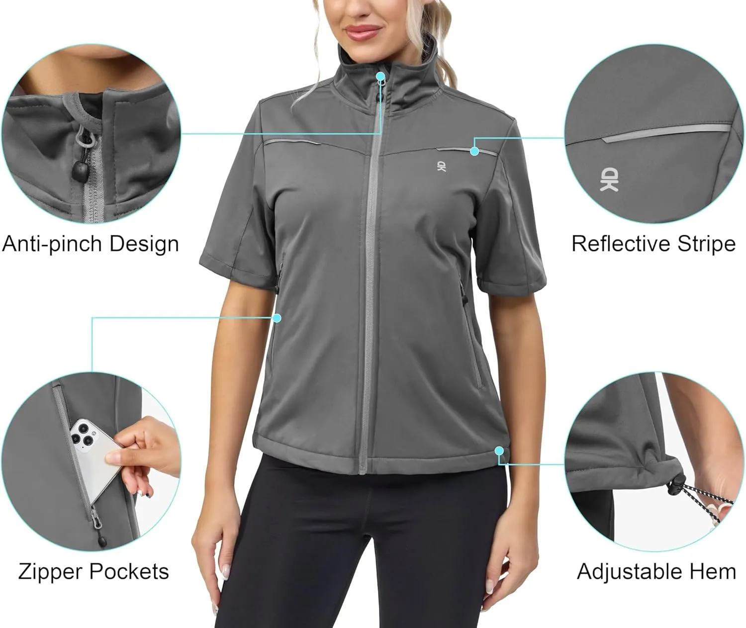 Little Donkey Andy Women's Short Sleeve Jacket Windproof Lightweight Vest for Golf Hiking Running