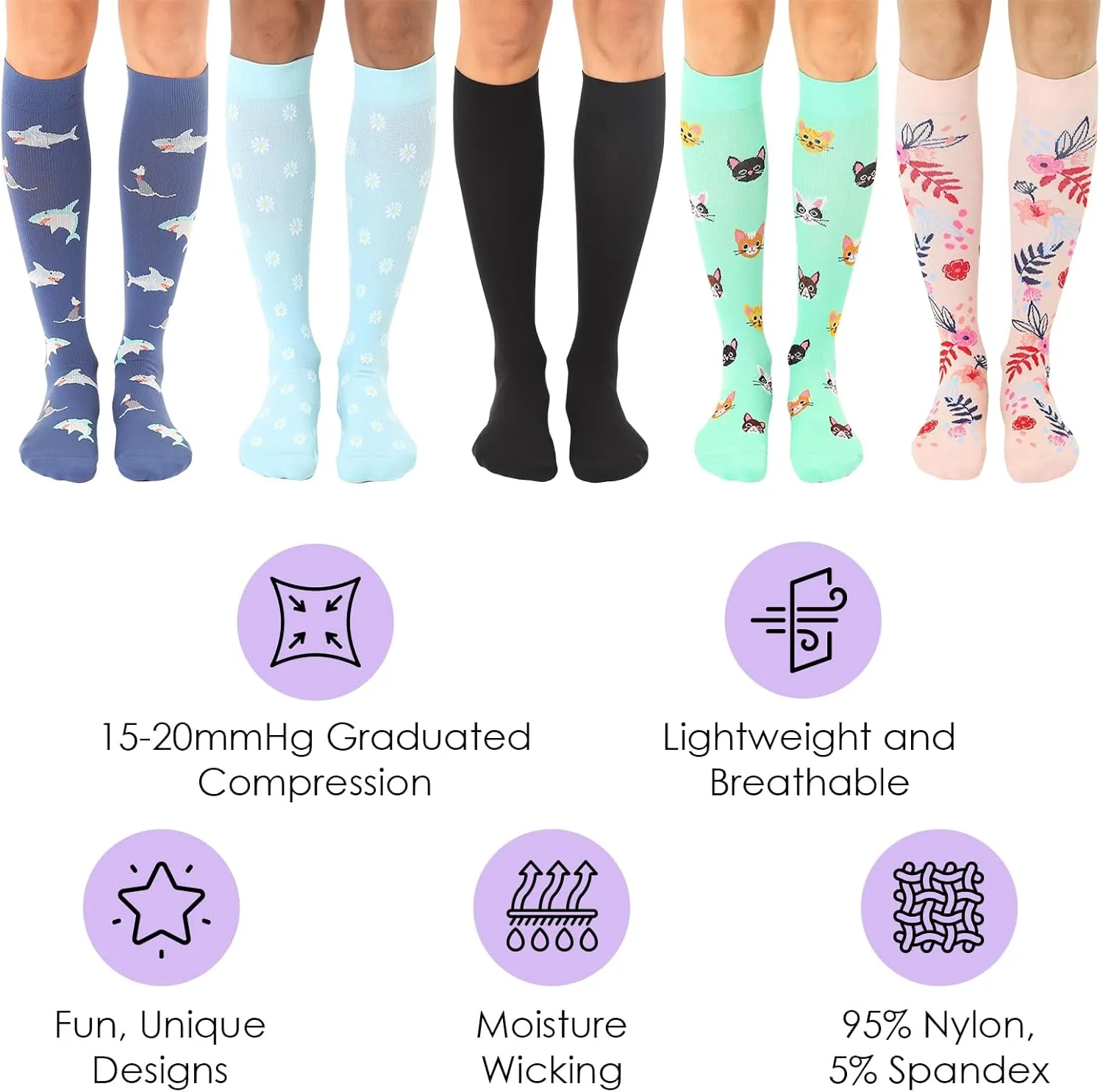 Living Royal Compression Socks - Graduated Compression 15-20mmHg, Padded Cushion Bottom Fun Socks, Moisture-Wicking