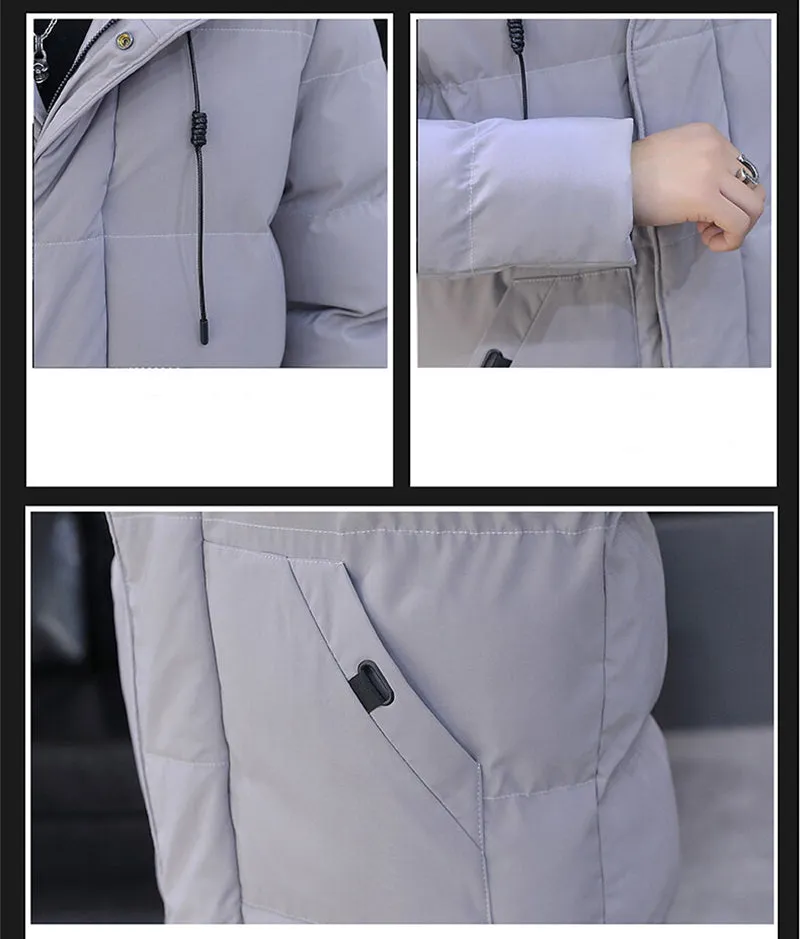 Long Hooded Jacket Men Winter Warm Windproof Coat Fashion Solid Color Clothes Outdoor
