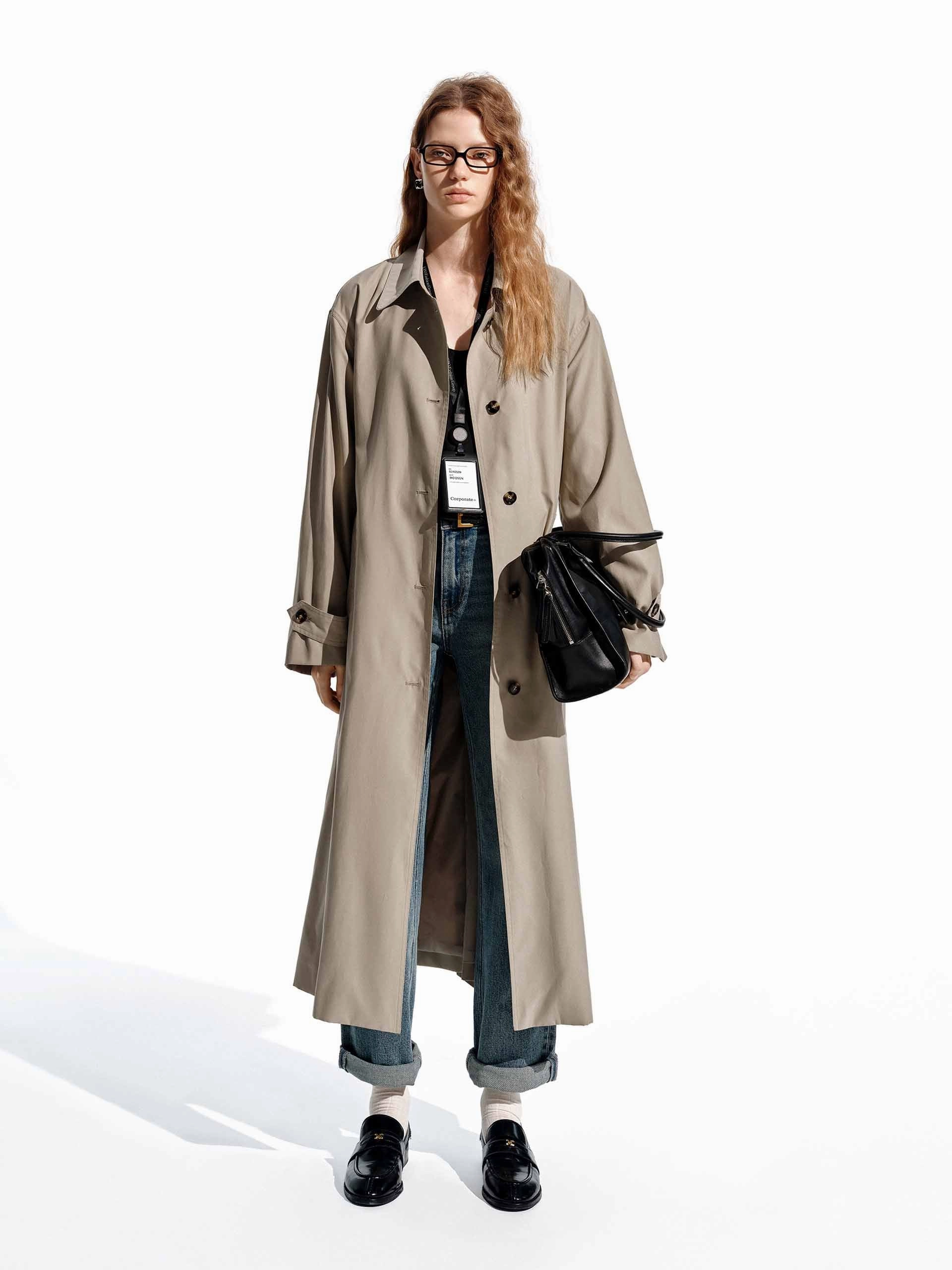 On The Go AdjustableDrawcordHem Long Belted Trench Coat