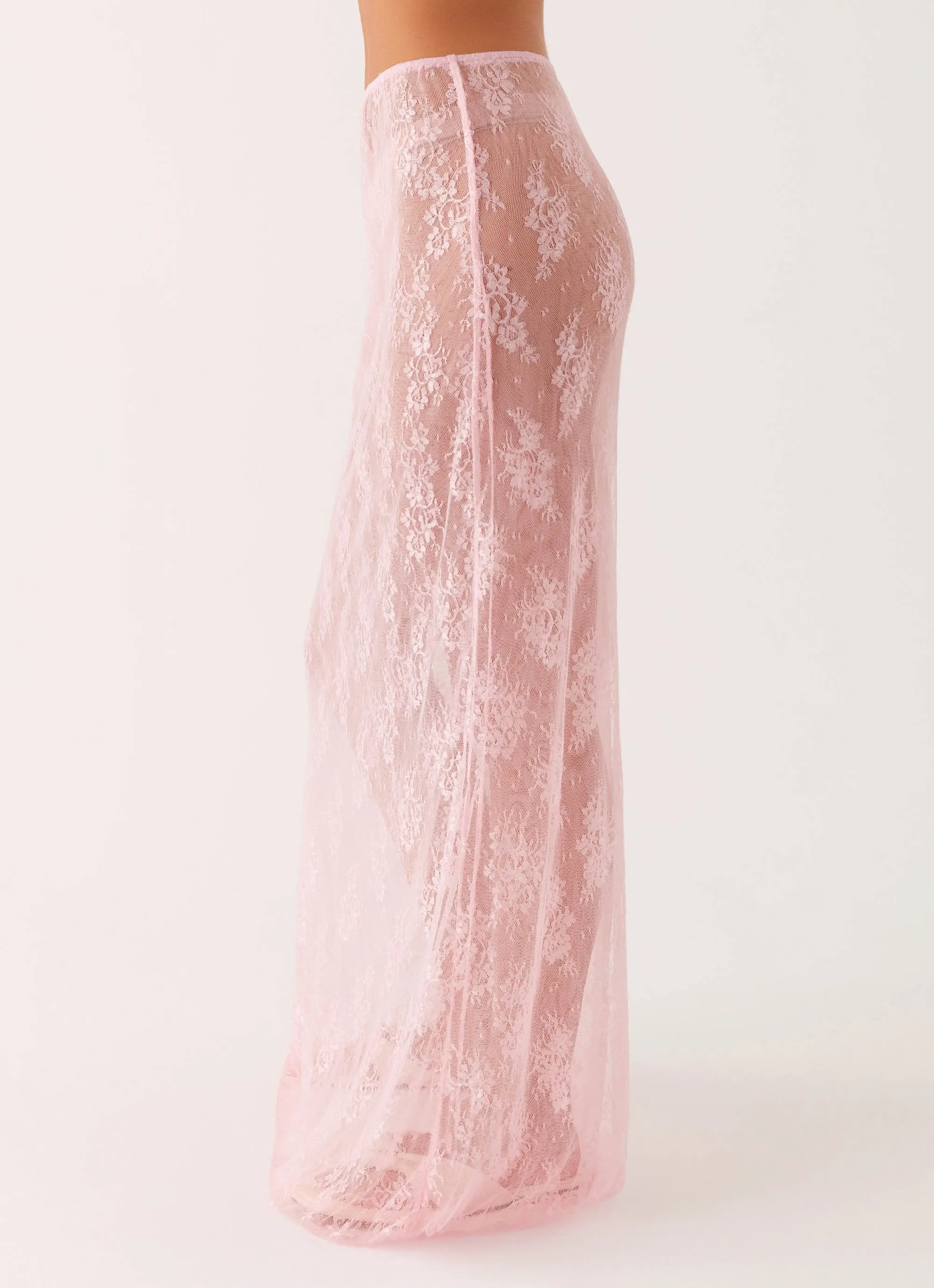Caden Lace Maxi Skirt - Pink Fold Over Detail