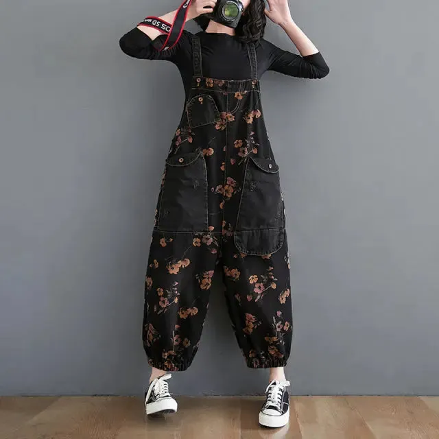 Loose Jeans Black Jumpsuit Women