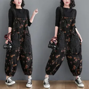 Loose Jeans Black Jumpsuit Women