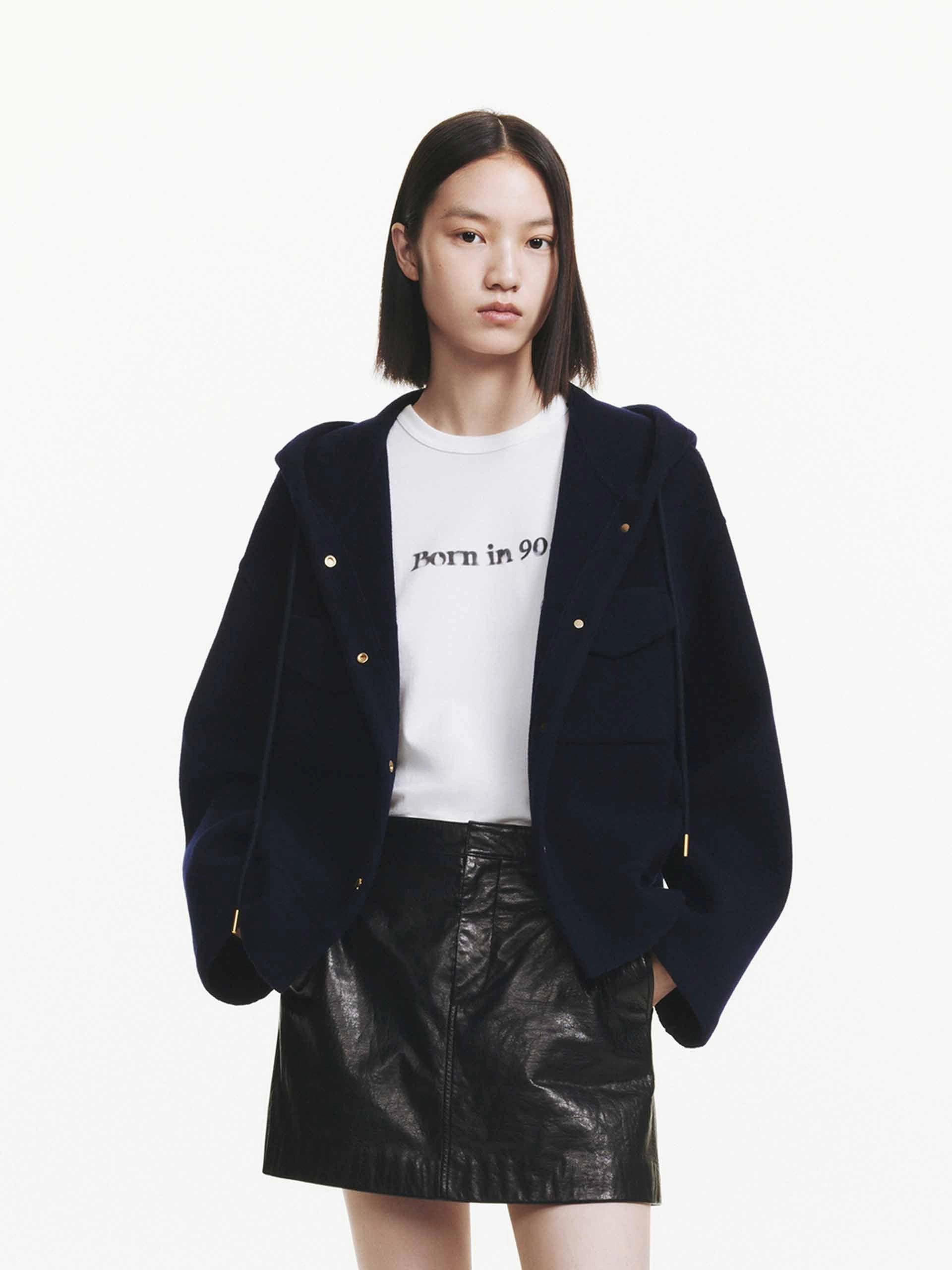 Slim Silhouette Loose Hooded Wool Coat