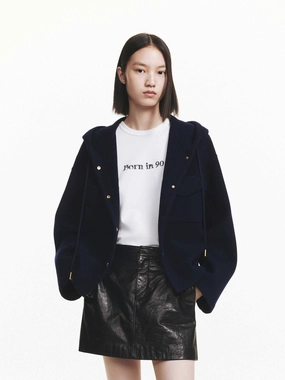 Cuffs Adjust Loose Hooded Wool Coat