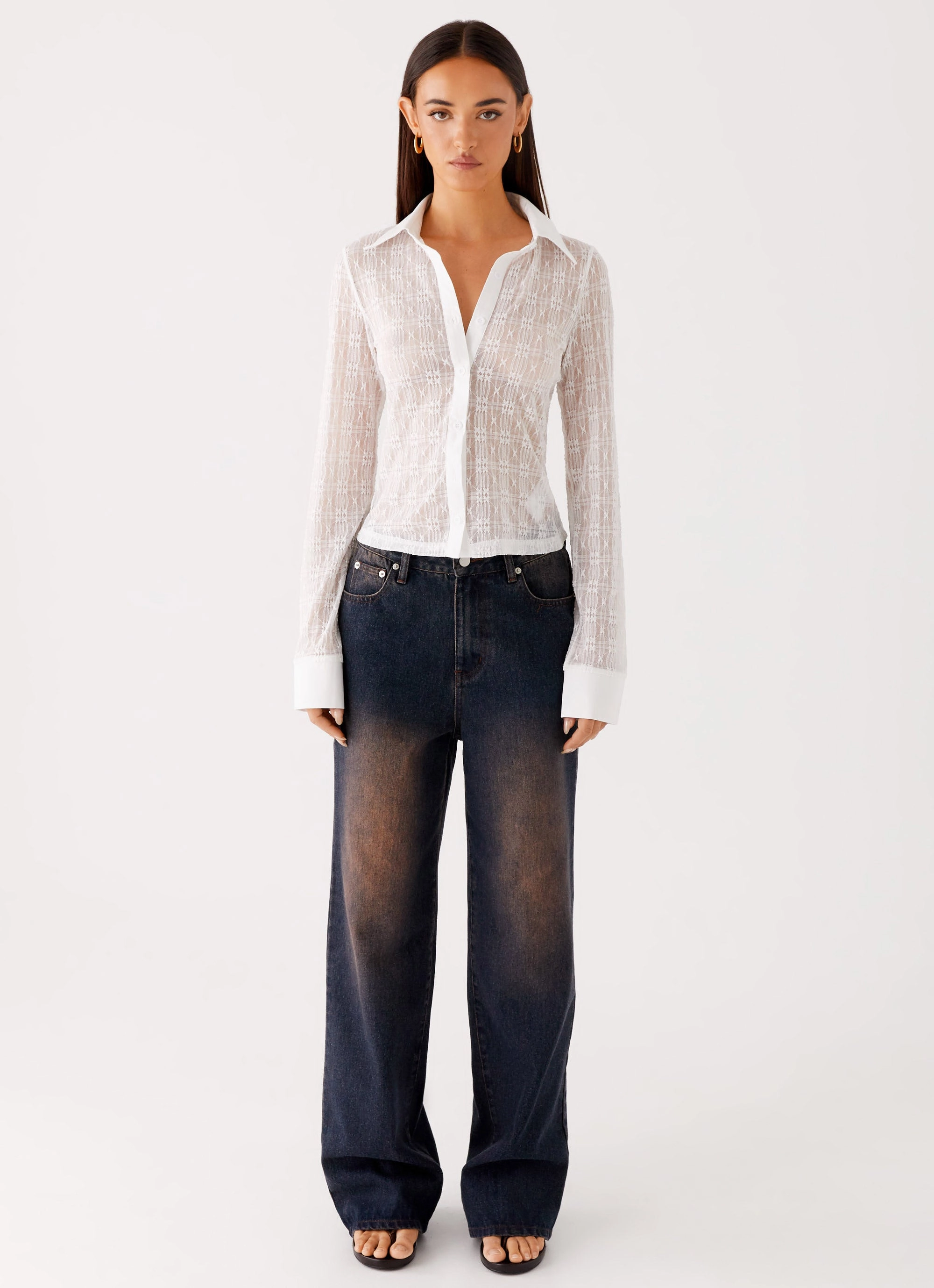 Loui Lace Long Sleeve Top - White Reflective Safety Accents Temperature Control Technology