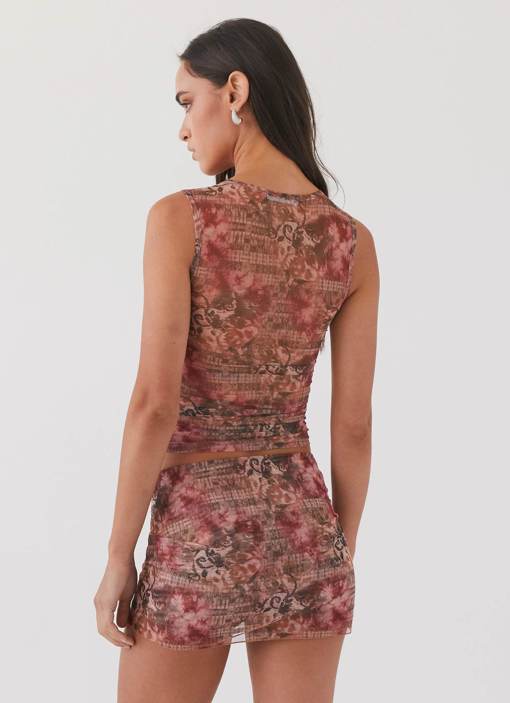 Love Child Mesh Mini Skirt - Palais Floral Wrinkle Resistant Finish Minimalist Chic