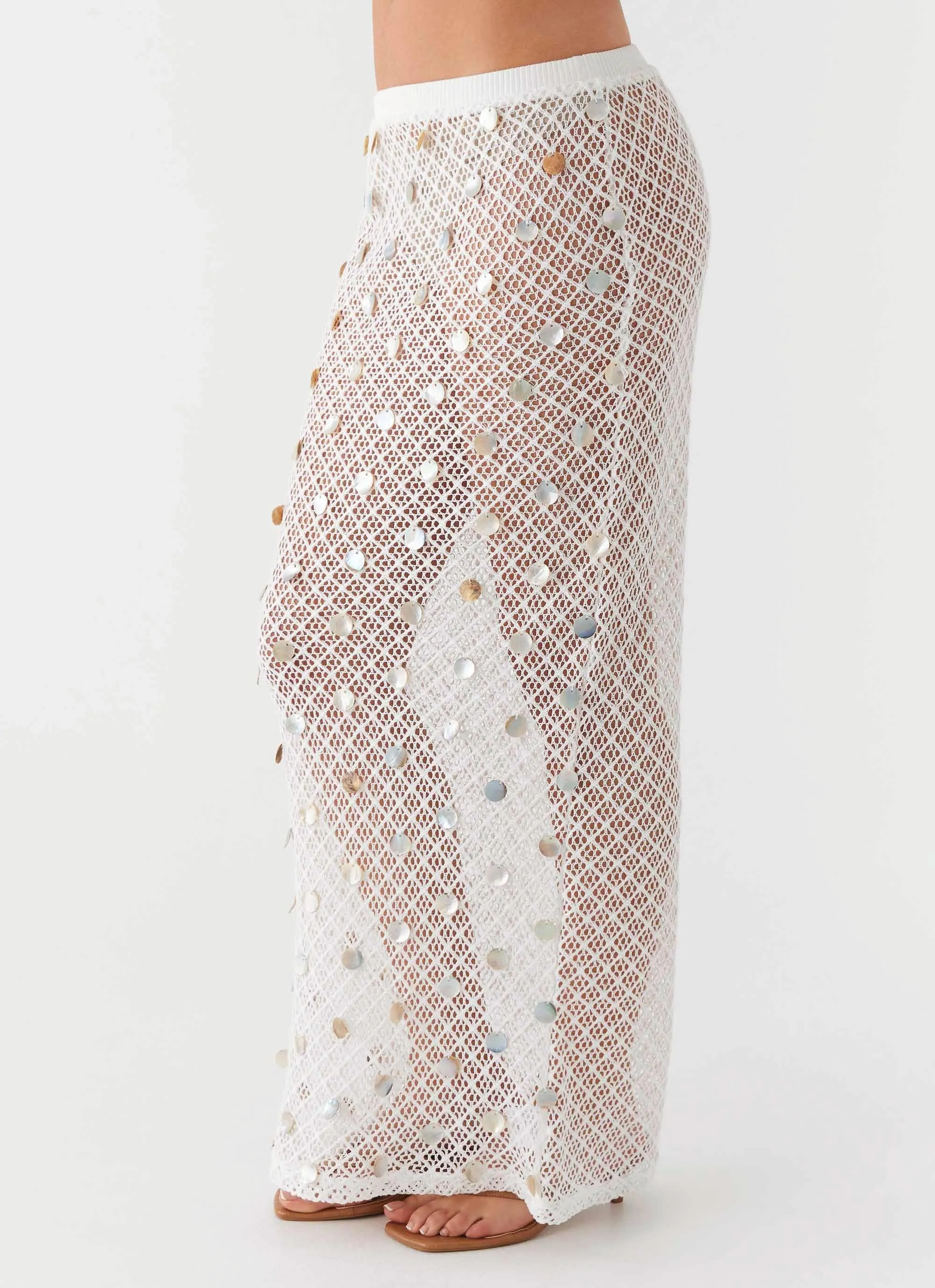 Knee Length Weekend Outfit Lovina Shell Knit Maxi Skirt - White