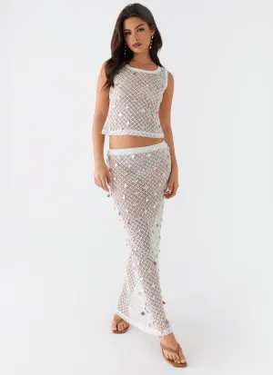 Reinforced Pockets Soft Palette Lovina Shell Knit Maxi Skirt - White