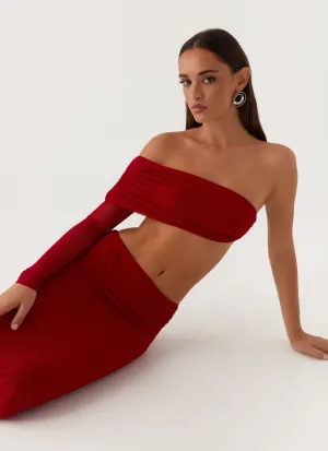 Versatile Layering Cut Luella One Shoulder Top - Red