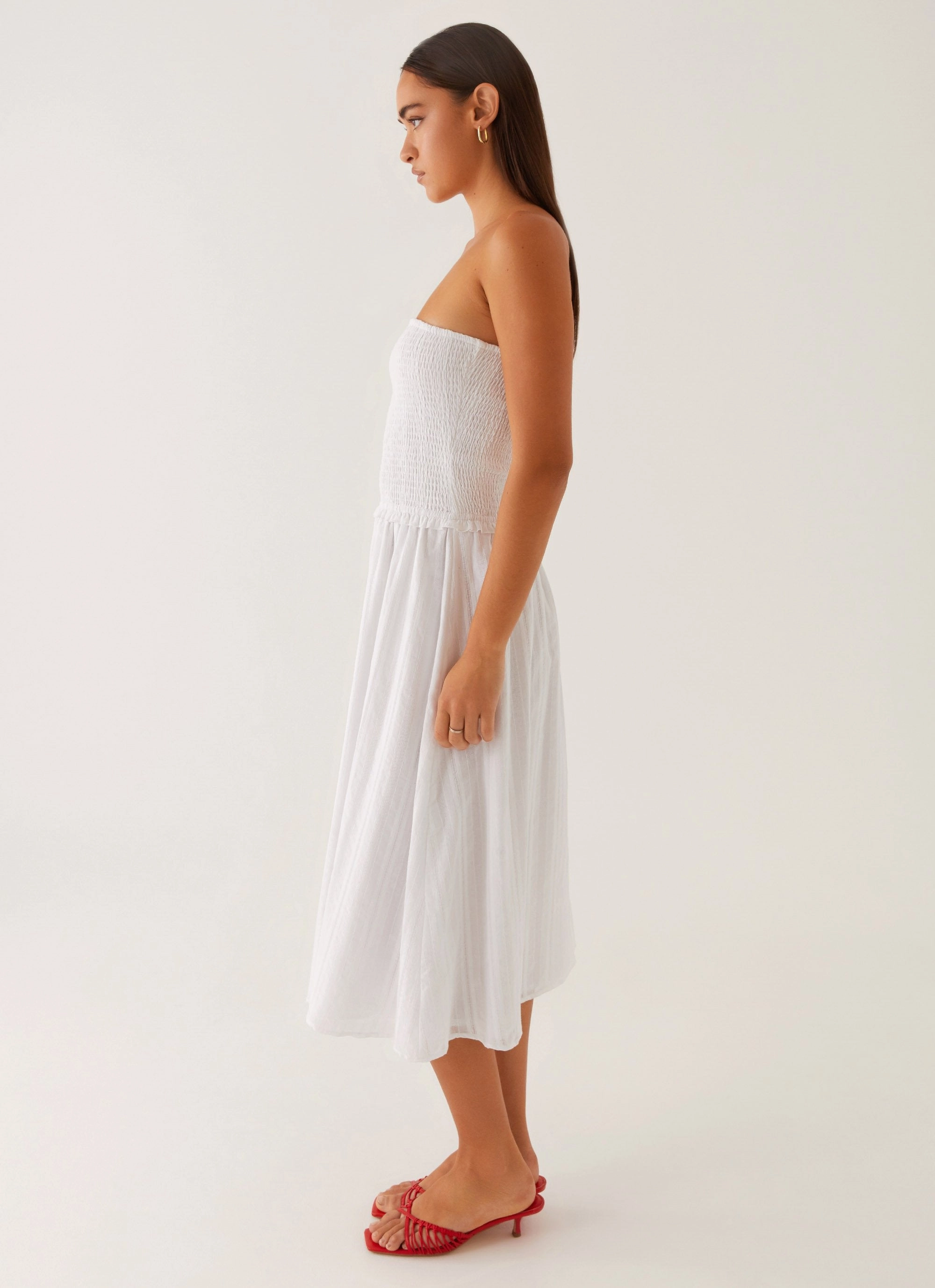 Lulie Shirres Midi Dress - Ivory High-Low-Hem