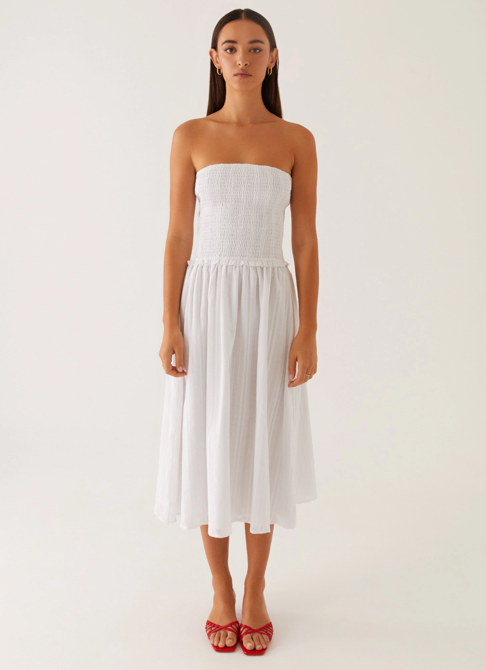 Blush Glow Lulie Shirres Midi Dress - Ivory