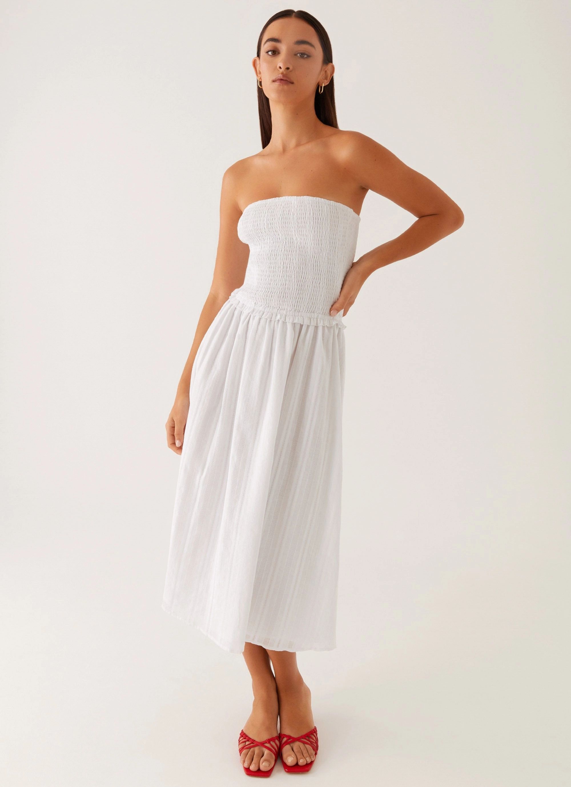 Lulie Shirres Midi Dress - Ivory Polished Cut Autumn Look