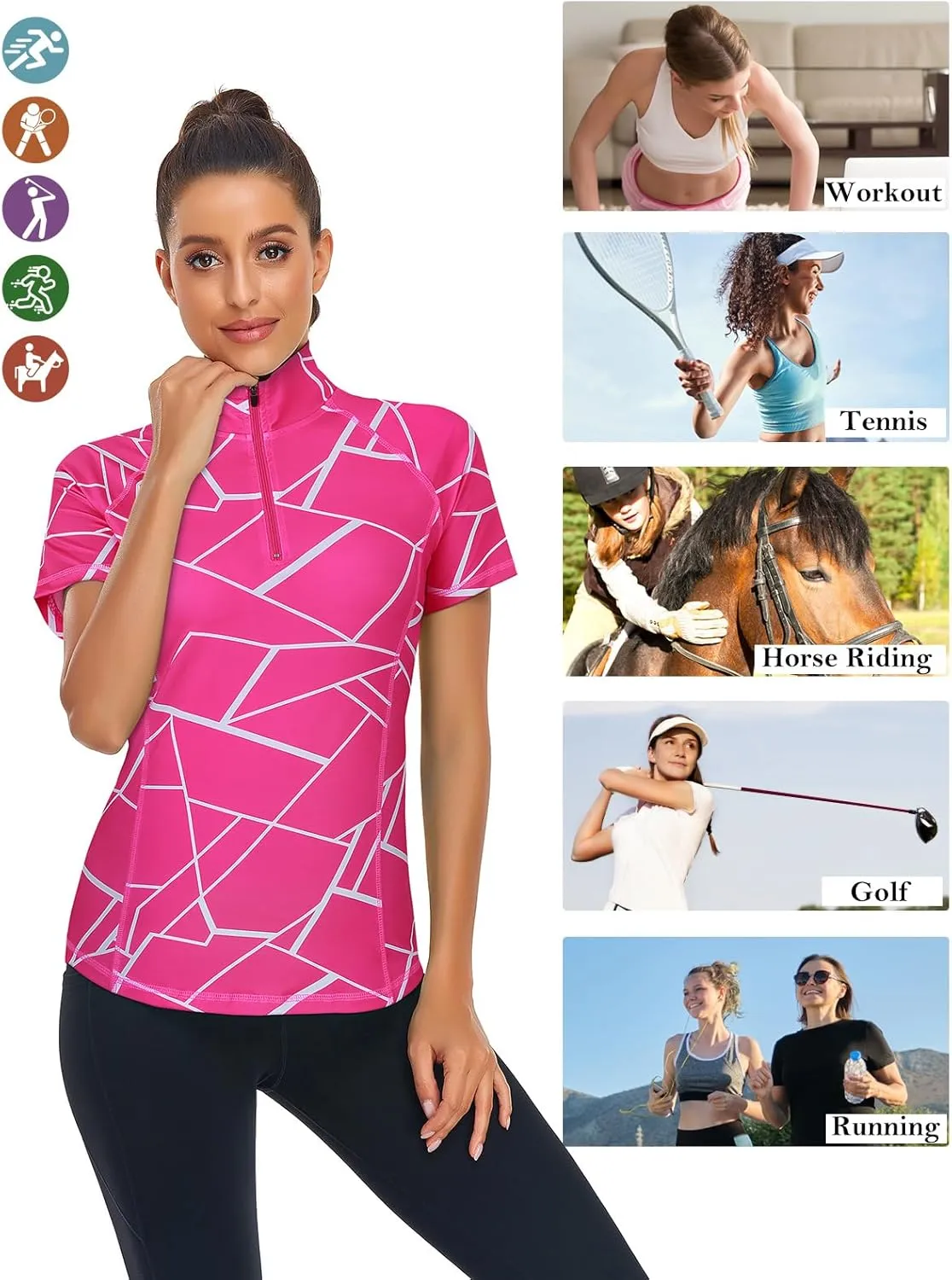 LURANEE Women's Short Sleeve Moisture Wicking Athletic Shirts Quarter Zip Pullover