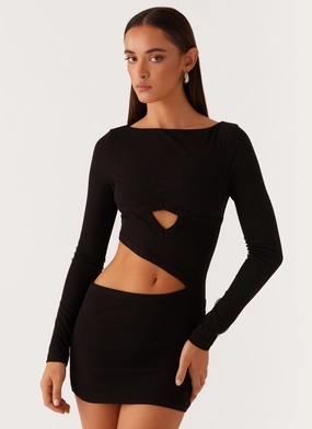 Tailored Mood Vacation Outfit Jocelyn Long Sleeve Mini Dress - Black