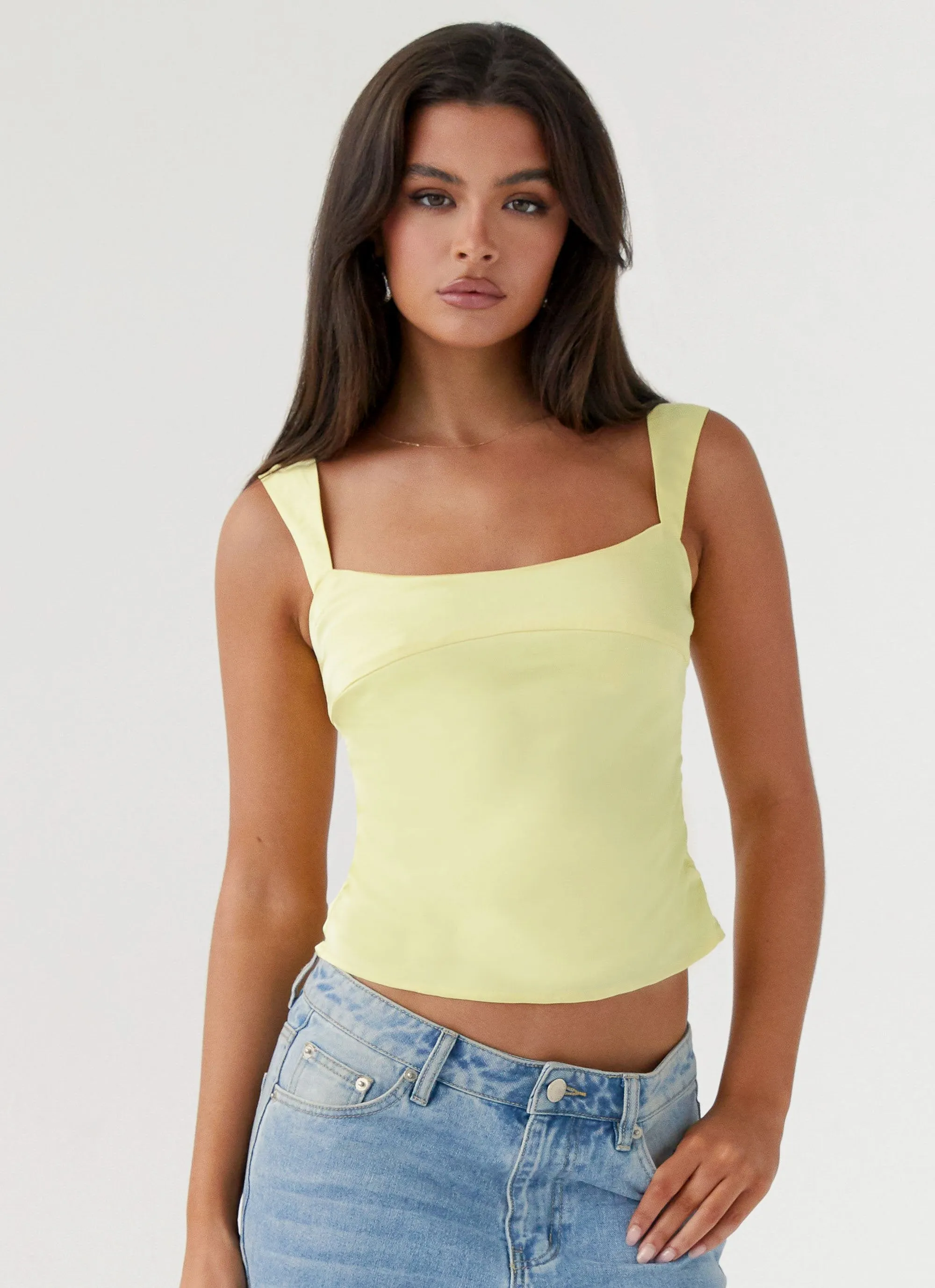 Lylah Satin Top - Yellow Two Tone Weave