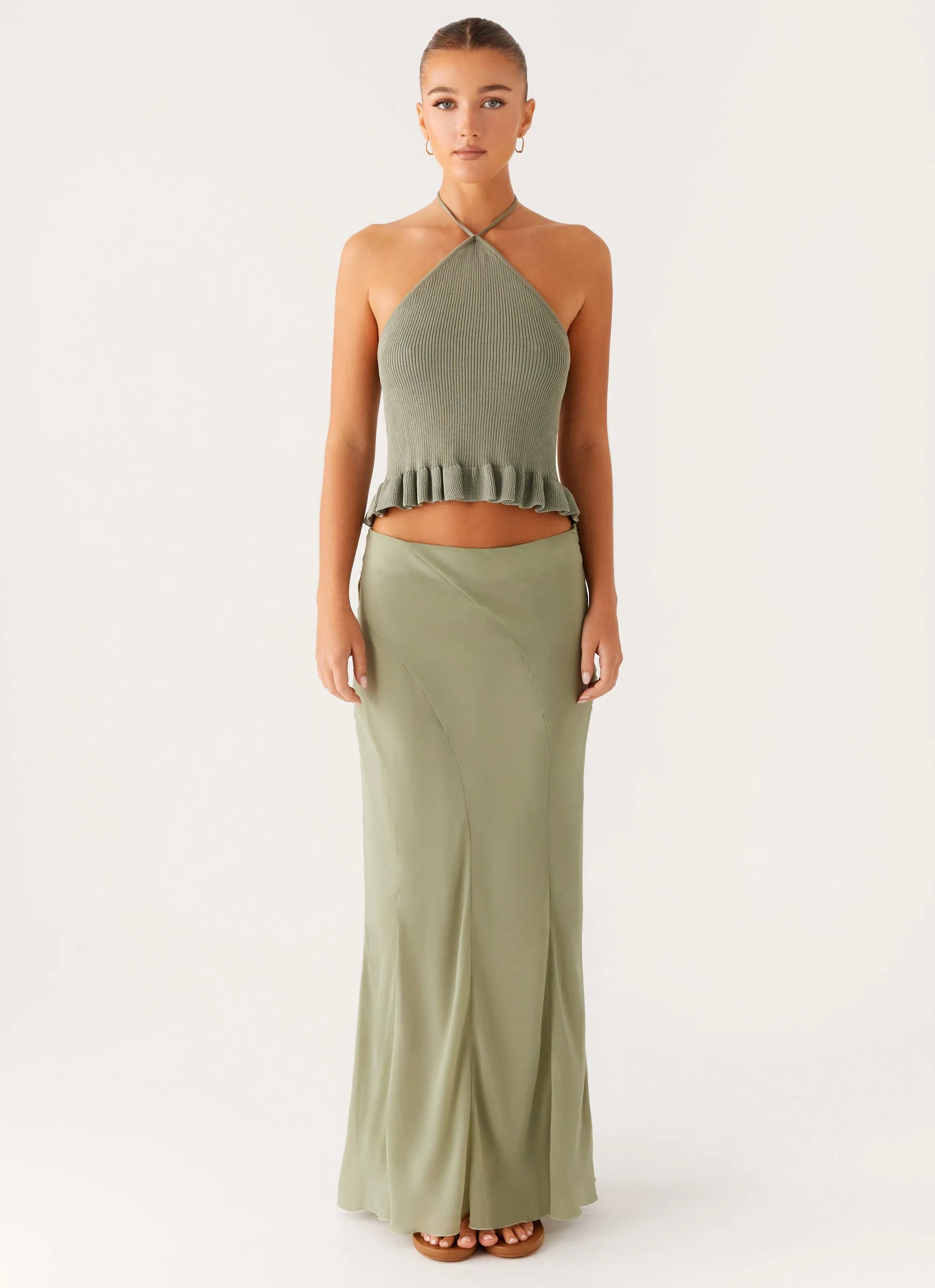 Maddox Maxi Skirt - Sage Cozy Finish Non Slip Waist