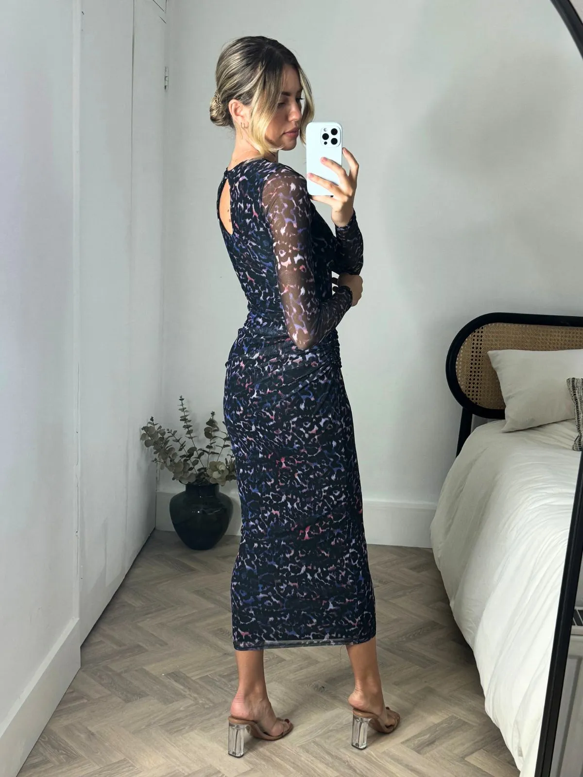 Maeva Mesh Long Sleeve Maxi Dress / Purple Animal Relaxed Style Wear