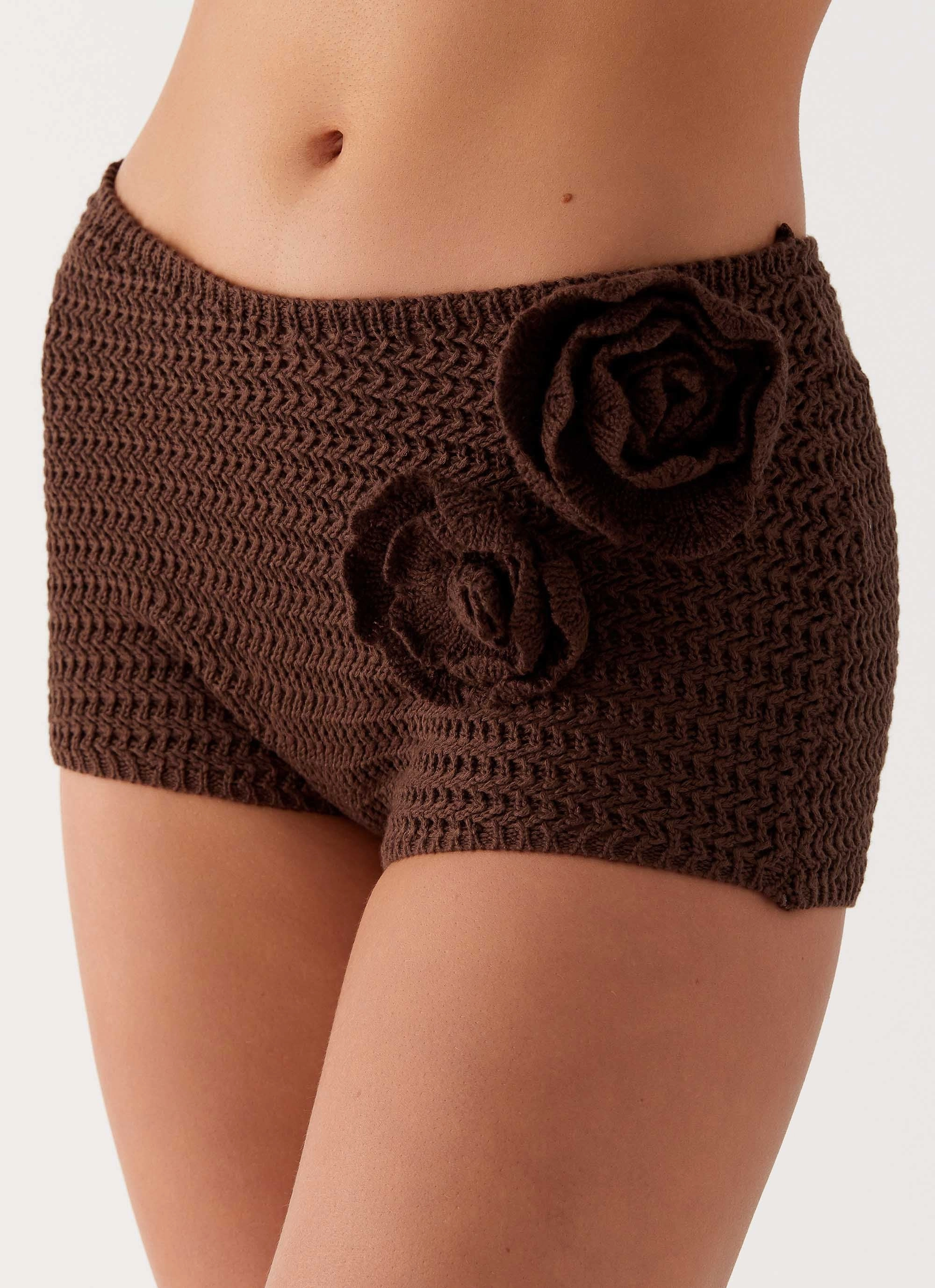Maia Rose Crochet Mini Shorts - Chocolate Street Active Outdoor Flex