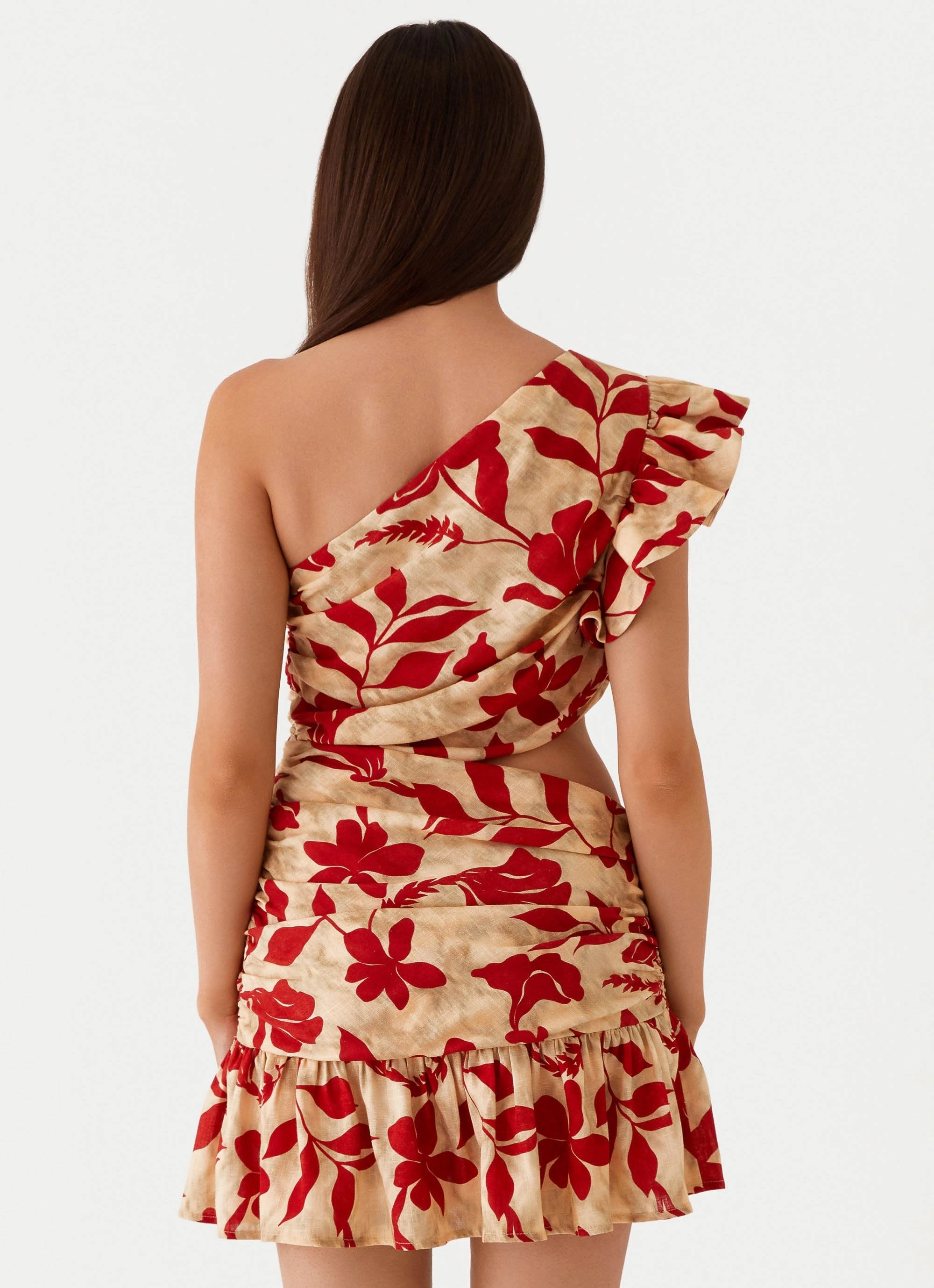 Maisie Linen Mini Dress - Red Green Floral Comfort Mode