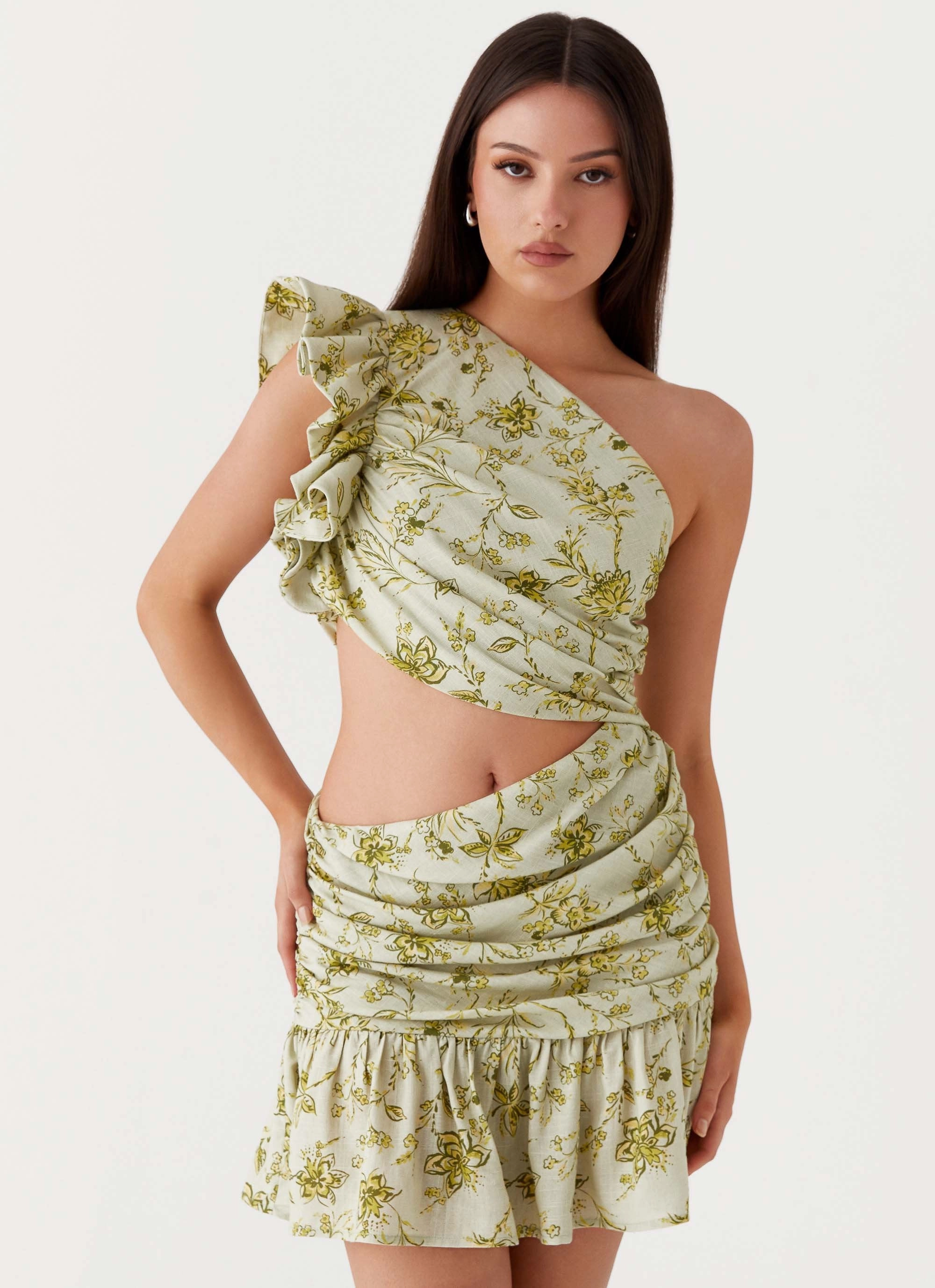 Perfectly Styled Maisie Linen Mini Dress - Sage Floral