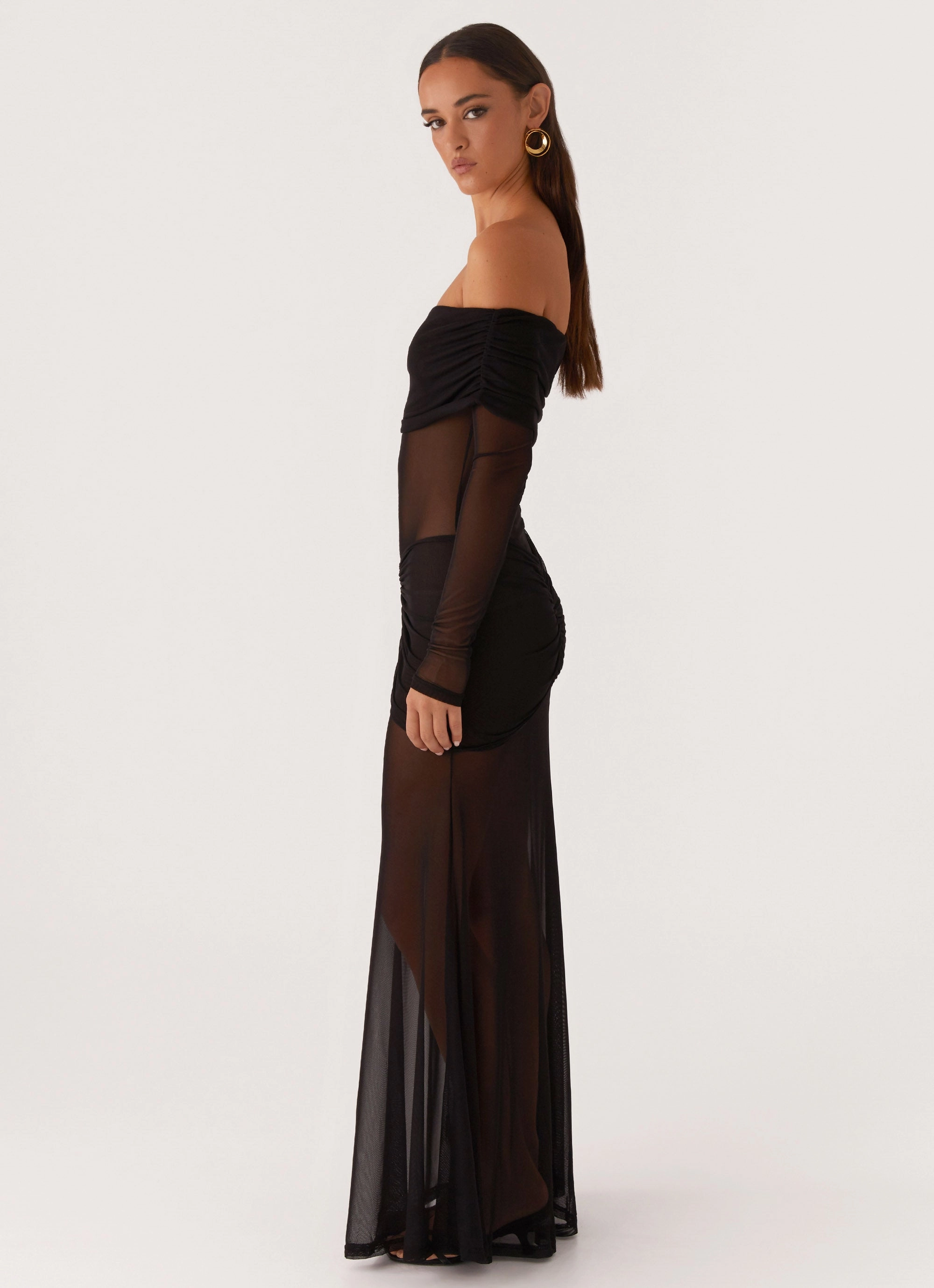 Cozy Base Flexible Comfort Maren Off Shoulder Maxi Dress - Black