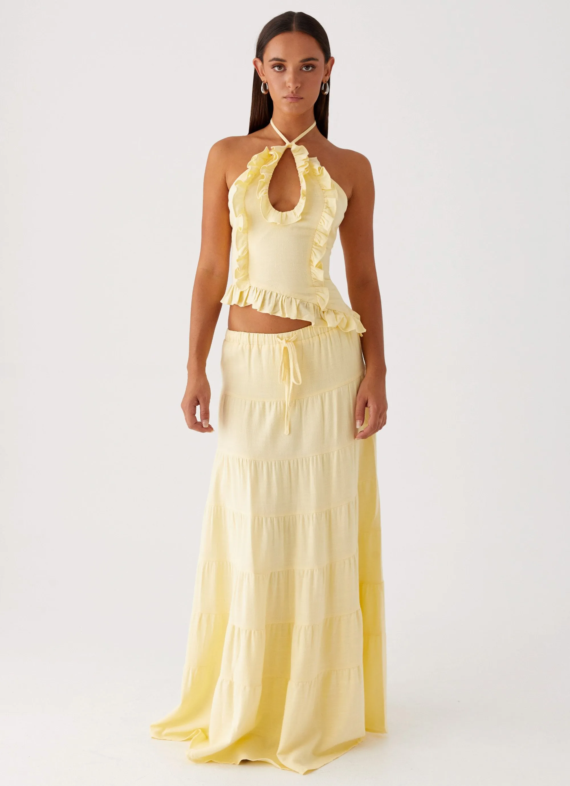 Mariella Linen Maxi Skirt - Yellow Tailored Cut