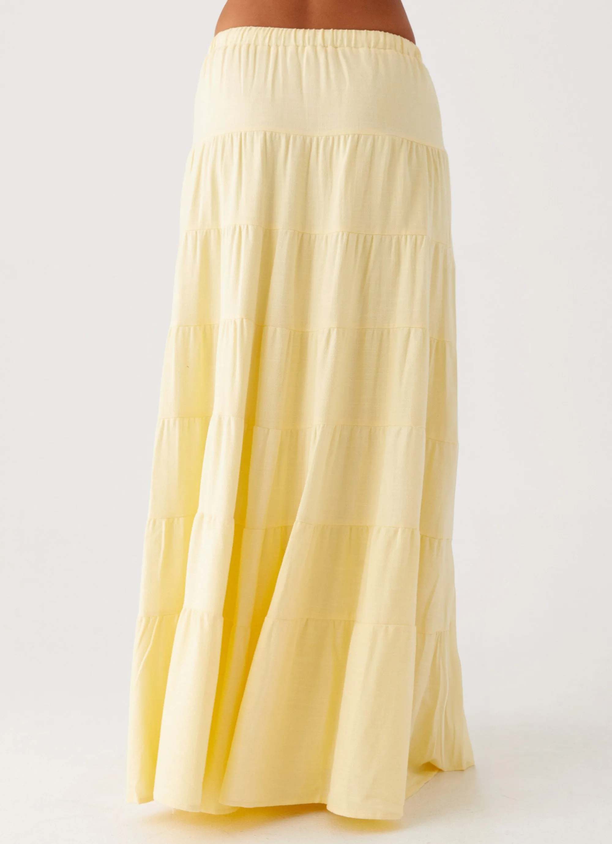 Side Slit Slip Resistant Waist Mariella Linen Maxi Skirt - Yellow