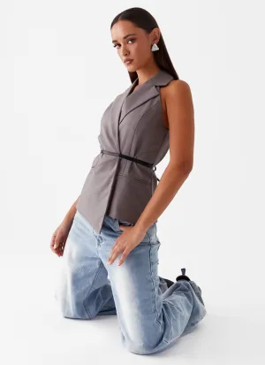 Marina Blazer Top - Grey Recycled Polyester Material