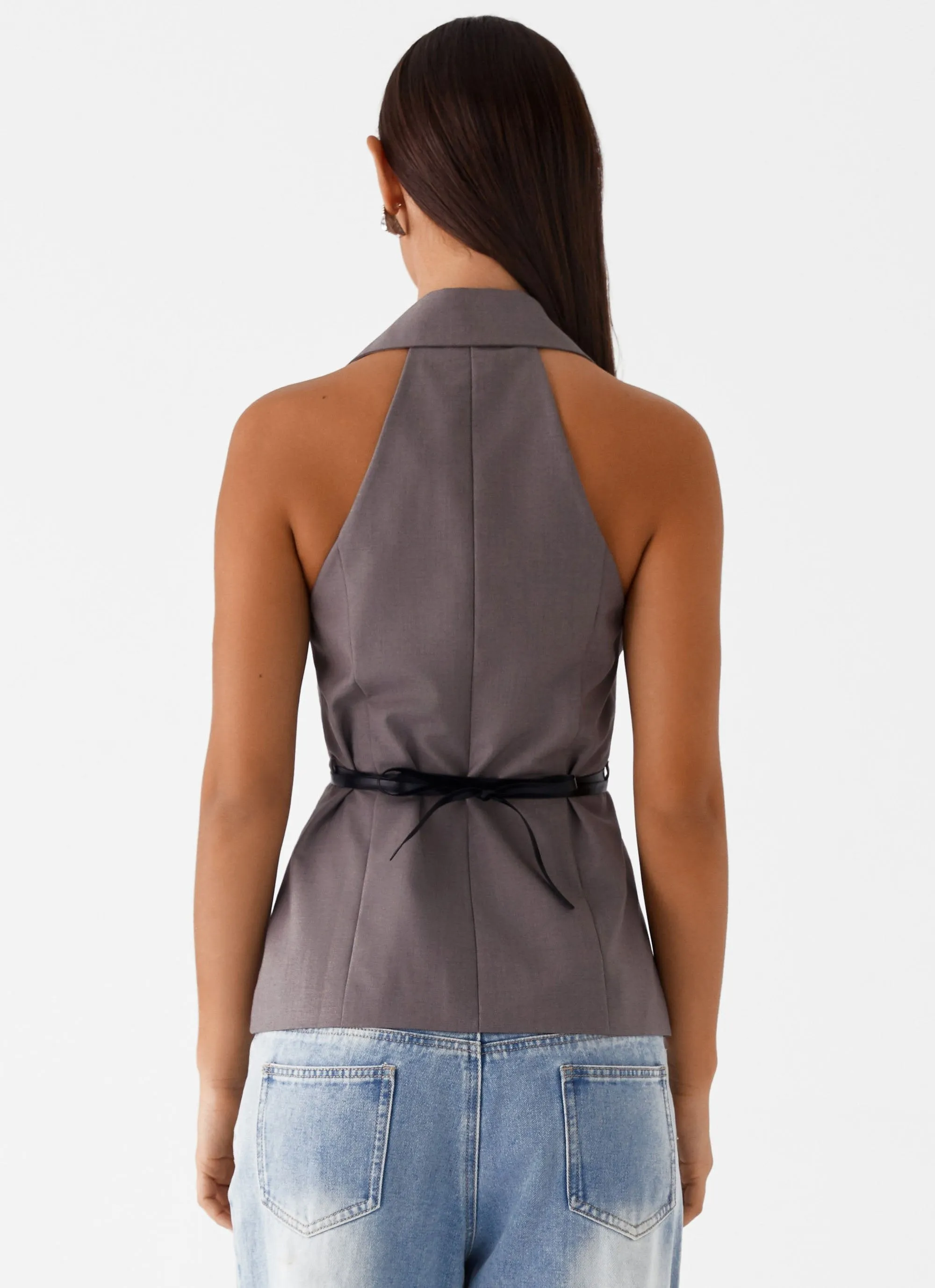 Sandwich Mesh Panel Structure Marina Blazer Top - Grey