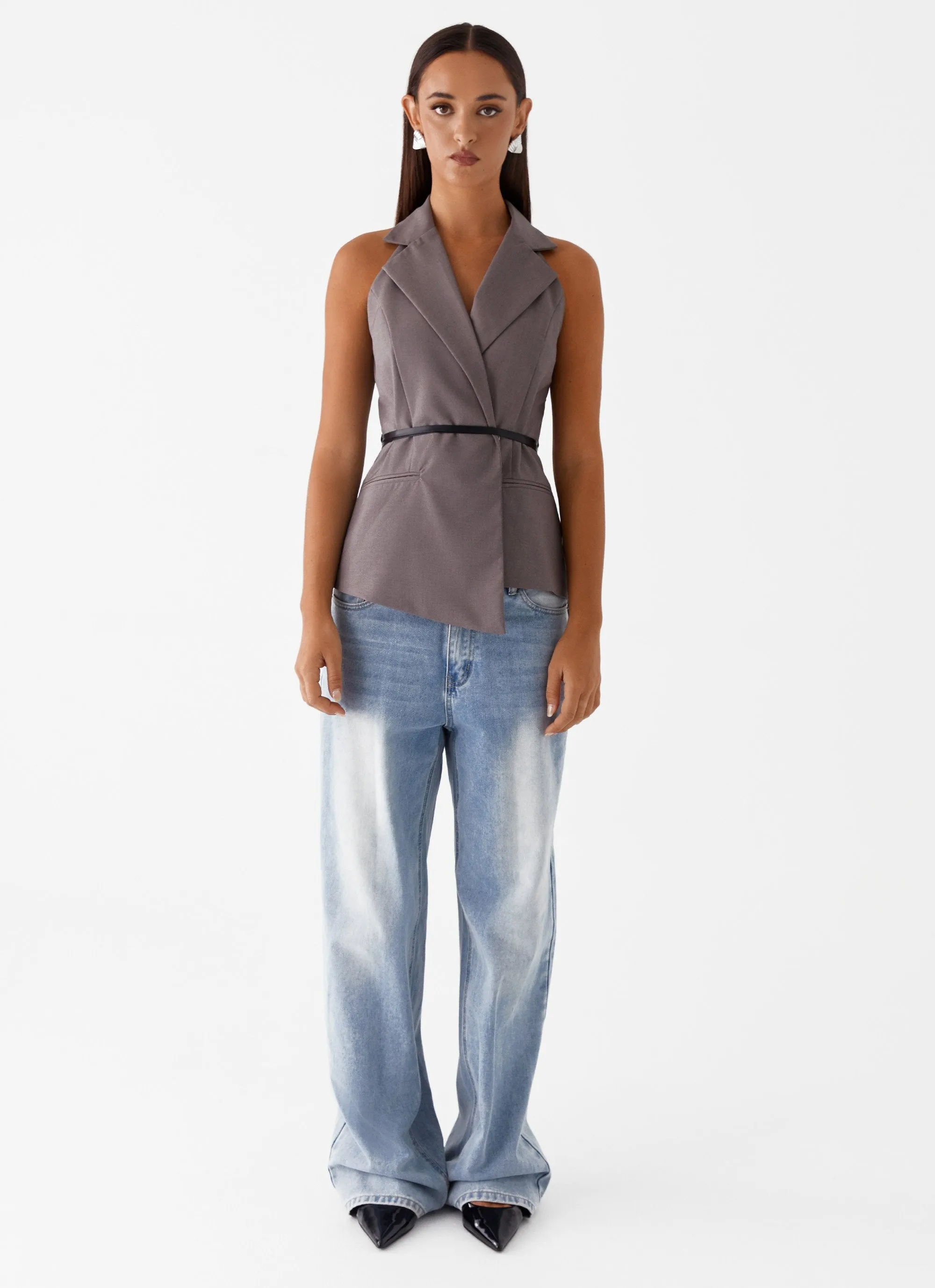 Marina Blazer Top - Grey Rubberized grip