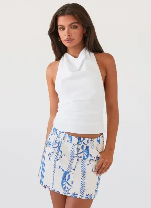 Marissa Linen Mini Skirt - Floral Wave Machine washable