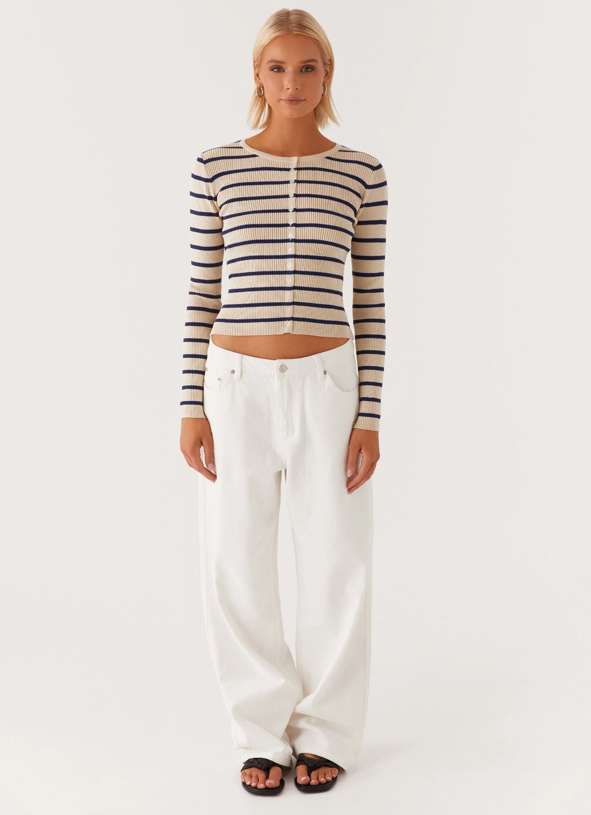 Marlie Knit Top - Multi Stripe Contrast Stitch Accent