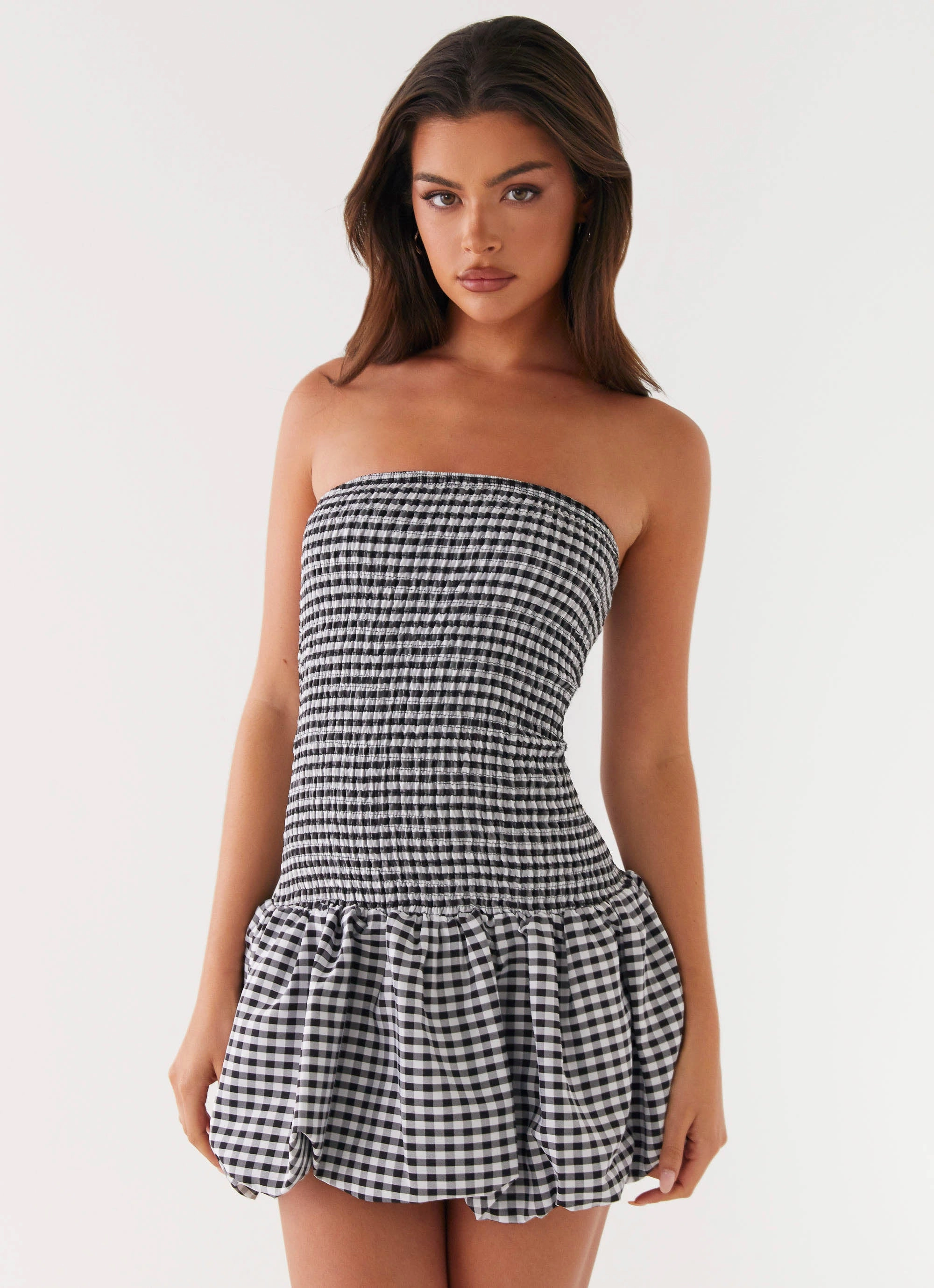 Martell Mini Dress - Black Gingham Light Fabric Modern Cut